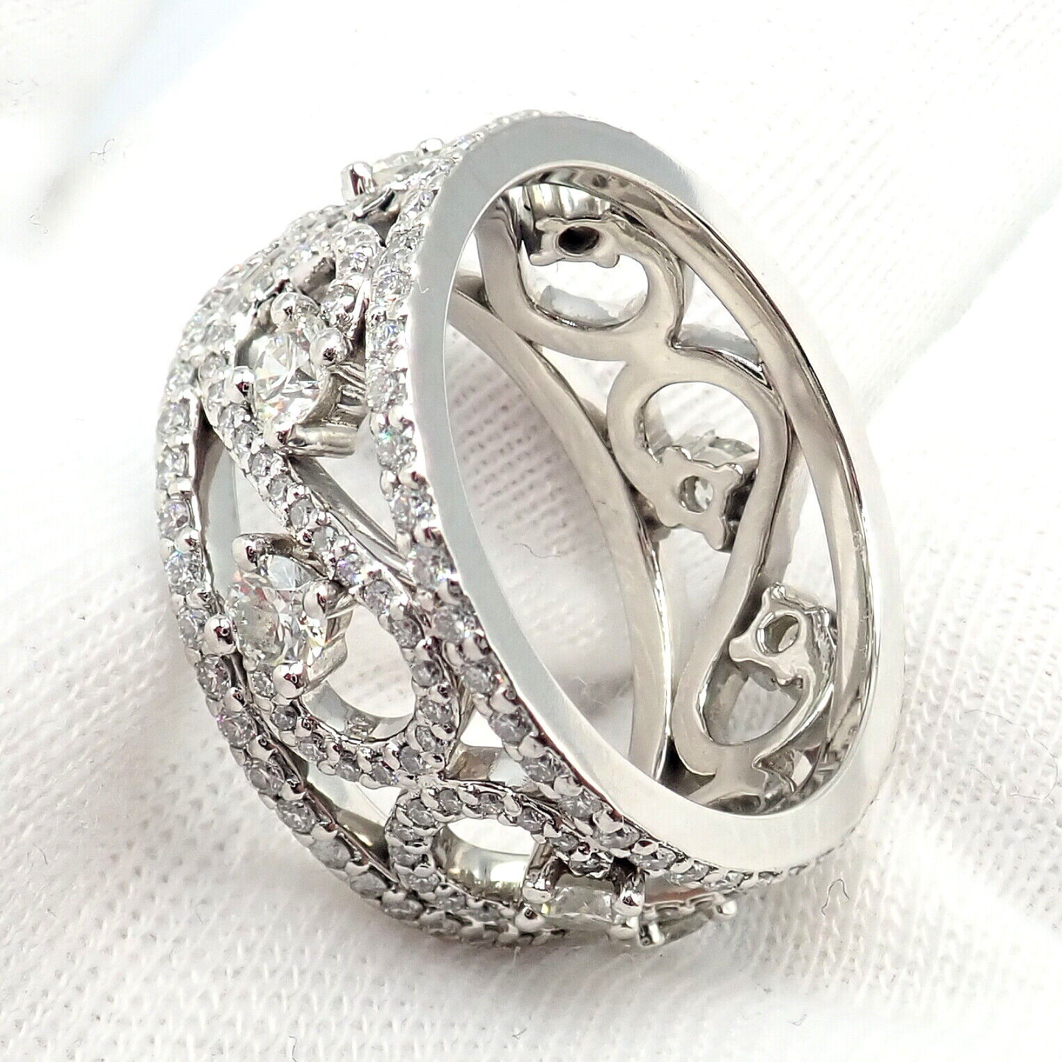 Authentic Tiffany & Co Platinum Diamond Enchant Scroll Wide Band Ring - Size 6 | Luxury Wedding, Anniversary & Engagement Jewelry Gift for Women