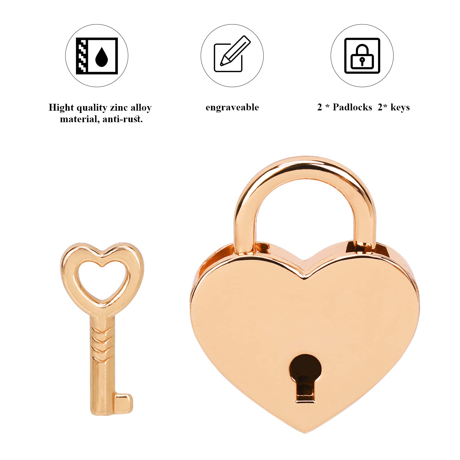 VerRich 2Pcs Golden Heart Shaped Padlock Mini Locks with Keys - Secure Your Handbag, Jewelry Box, Storage Box & Diary Book | Perfect for Valentine's Gifts, Travel Accessories & Home Organization