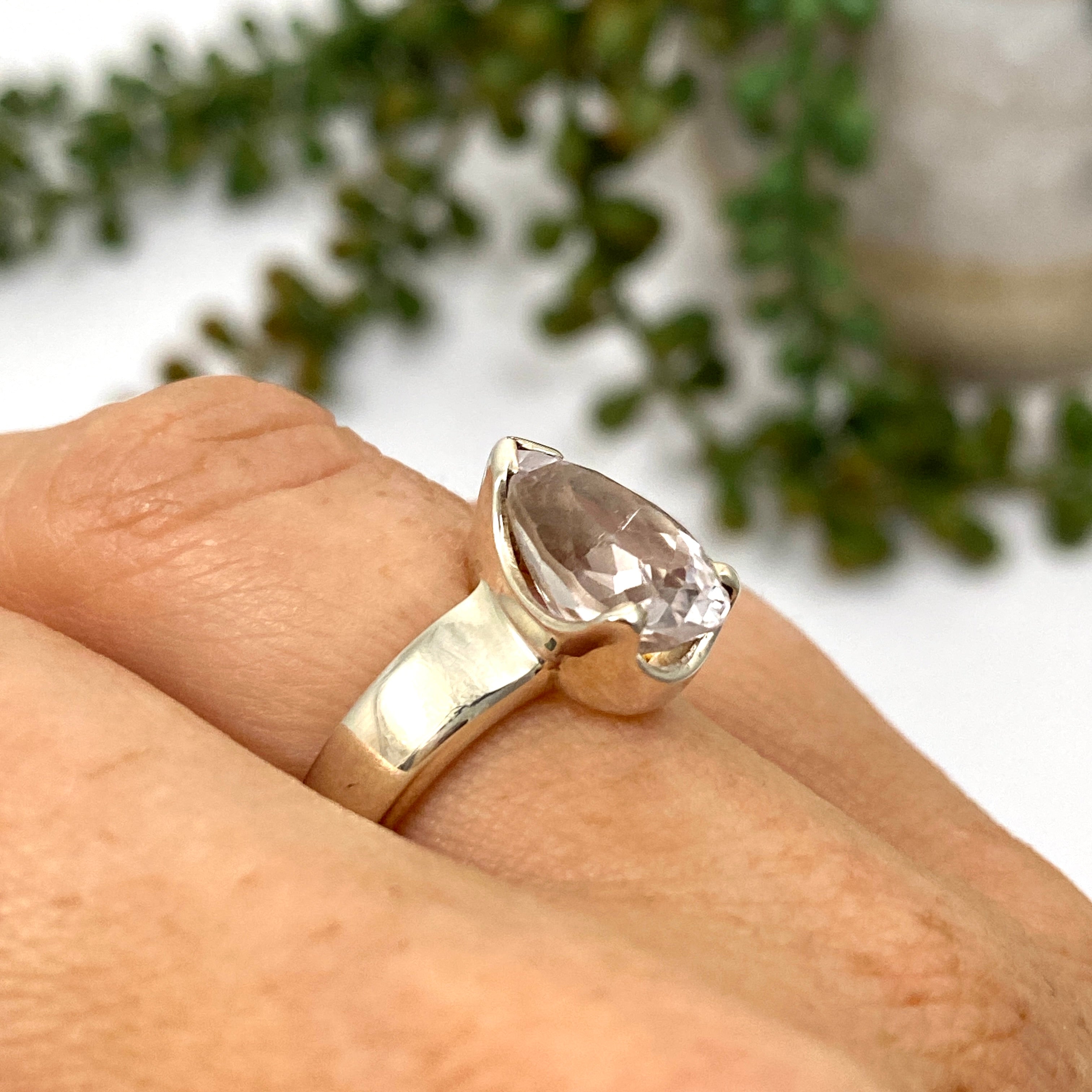 Kunzite Faceted Teardrop Ring Size 7 - Elegant Pink Gemstone Jewelry for Women | Perfect for Weddings, Anniversaries & Special Occasions
