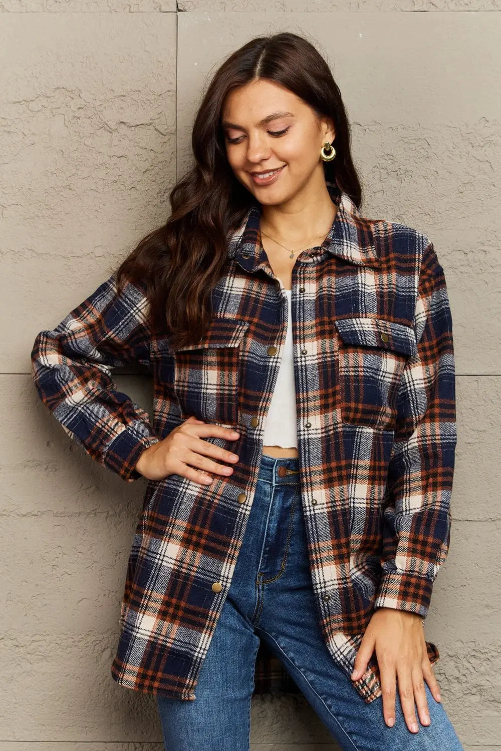 Ninexis Men's Full Size Plaid Collared Button Down Long Sleeve Shirt Jacket - Casual Office Wear & Outdoor Fall Fashion
