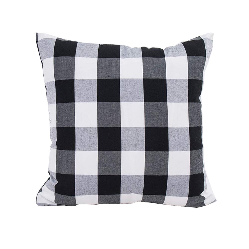 HOPLEE 22x22 Inch Black Throw Pillow Covers Set of 4 - Buffalo Plaid & Gingham Stripe Design for Sofa, Couch, Bedroom Decor - Soft Decorative Pillows for Living Room, Home, Office