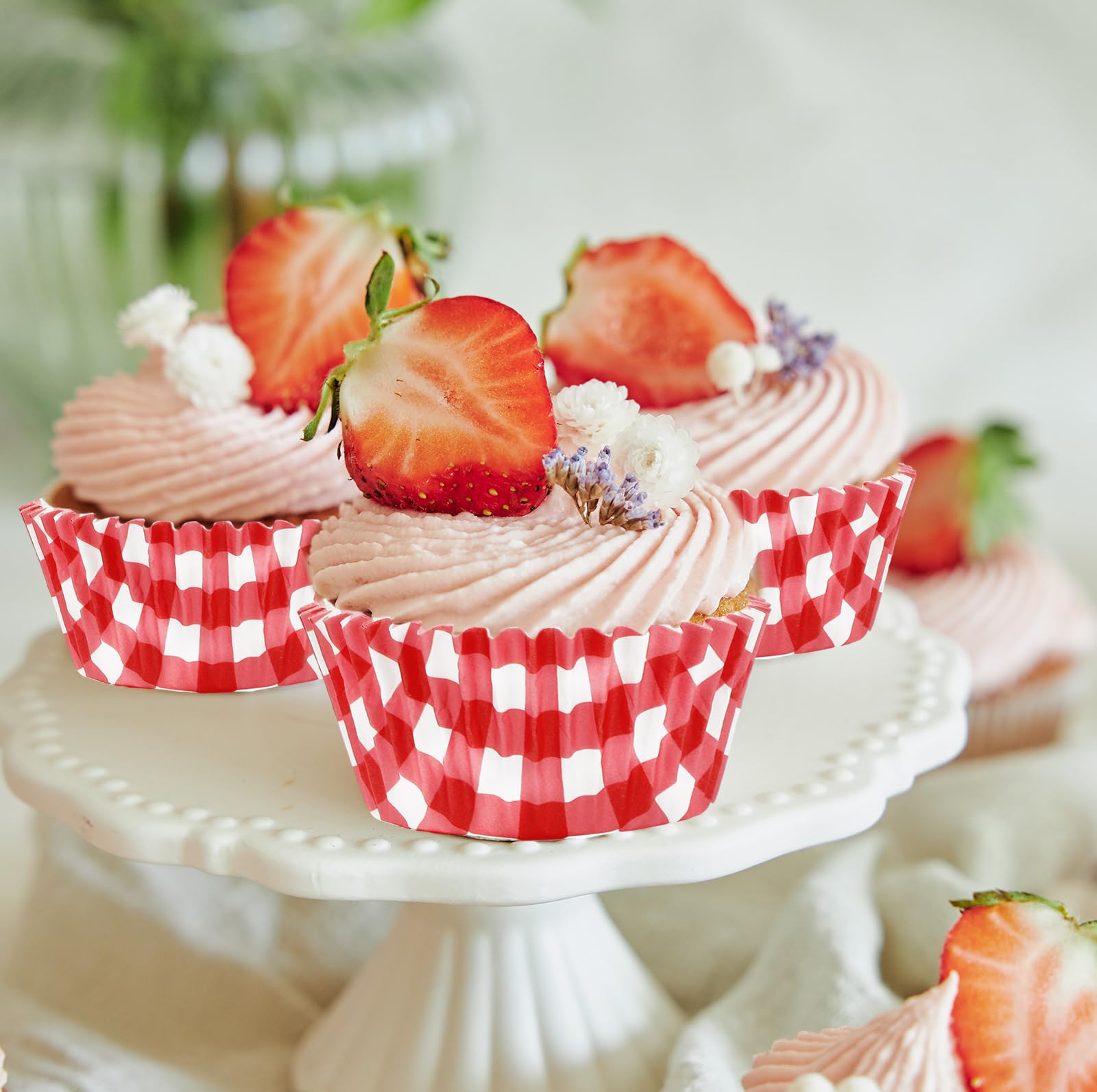 300Pcs Red Plaid Cupcake Liners - 2x1.2 Inch Checkered Baking Cups for Muffins, Small Candies & Cakes | Perfect for Christmas, Weddings, Birthday Parties & Holiday Baking Supplies