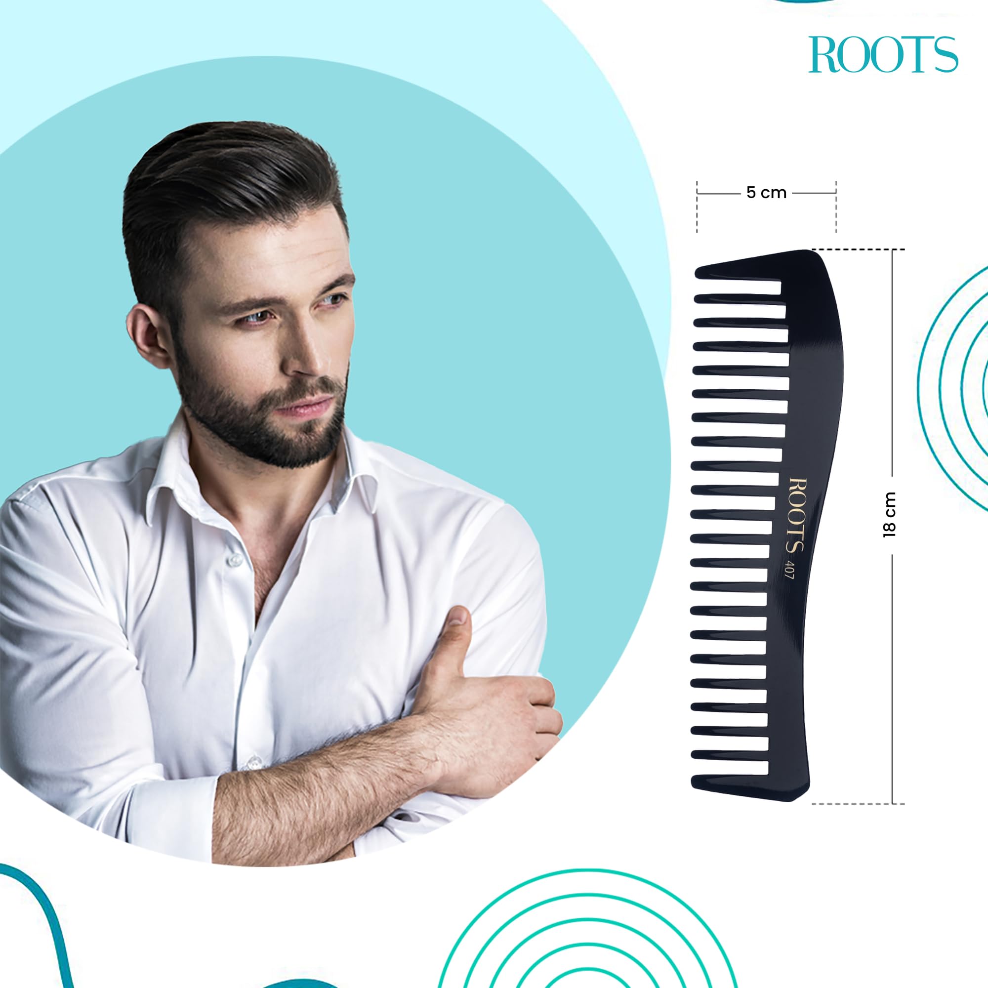Professional Detangling & Shampoo Comb for Men and Women - Wide Tooth Hair Comb for Curly, Thick & Natural Hair - Lightweight Styling Tool (Pack of 1, Model 407) - Perfect for Salon, Home & Travel Use