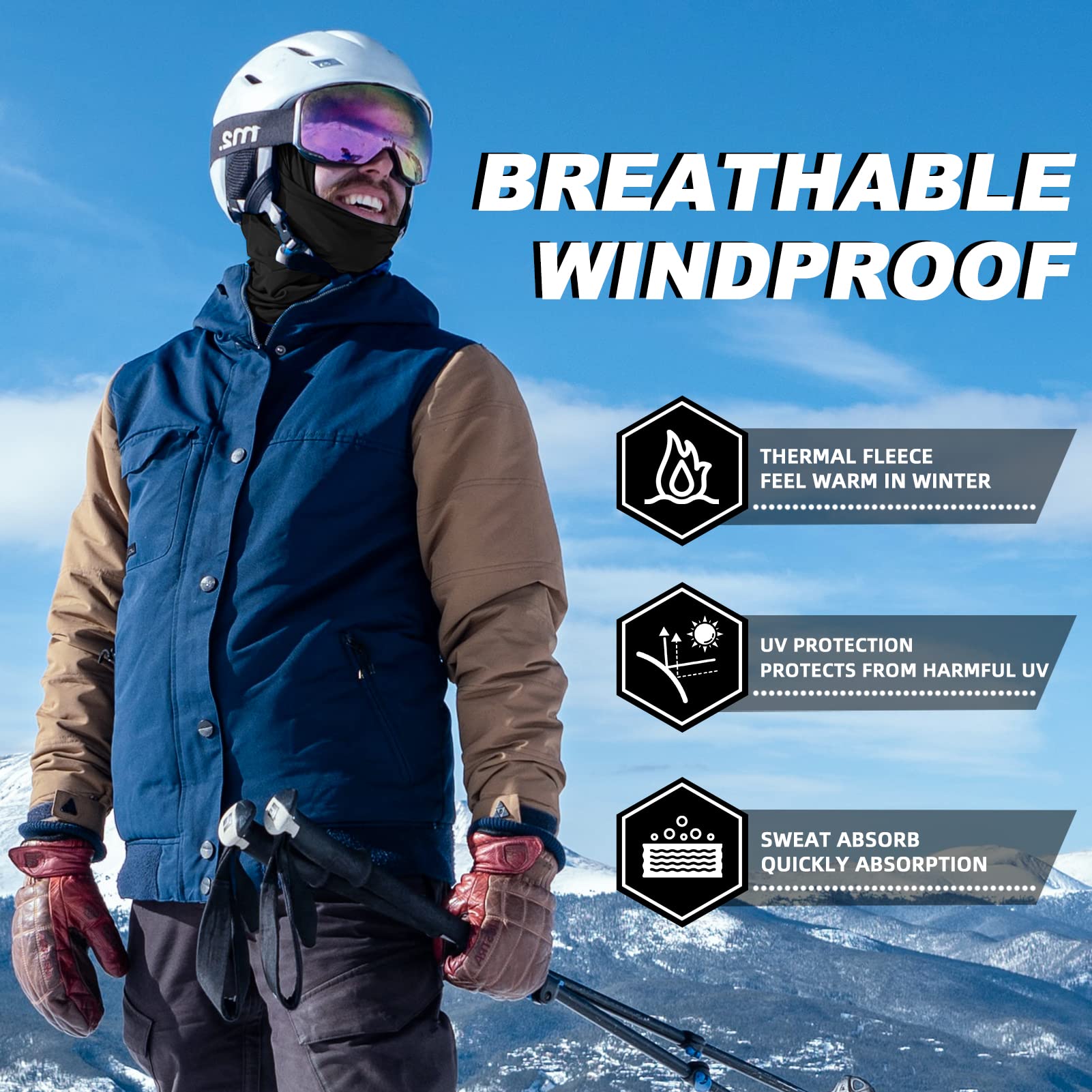 ROCKBROS Windproof Thermal Balaclava Ski Mask for Men & Women - Cold Weather Face Mask, Neck Warmer Hood for Cycling, Skiing, Snowboarding, Motorcycling & Outdoor Winter Sports