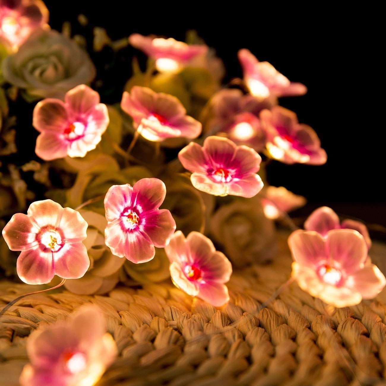 Pink Cherry Blossom Fairy String Lights - 10ft 30 LED Battery Operated Flower Lights for Bedroom, Garden, Wedding & Party Decor | Indoor Outdoor Christmas, Spring & Kids Room Decoration | Romantic Ambiance Lighting for Special Occasions