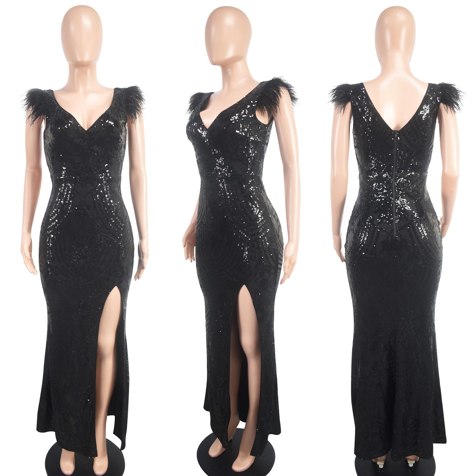 PORRCEY Women's Sparkly Sequins Evening Dress - Elegant Sexy Club Party Gown for Night Out, Prom, Cocktail, Wedding Guest, and Special Occasions