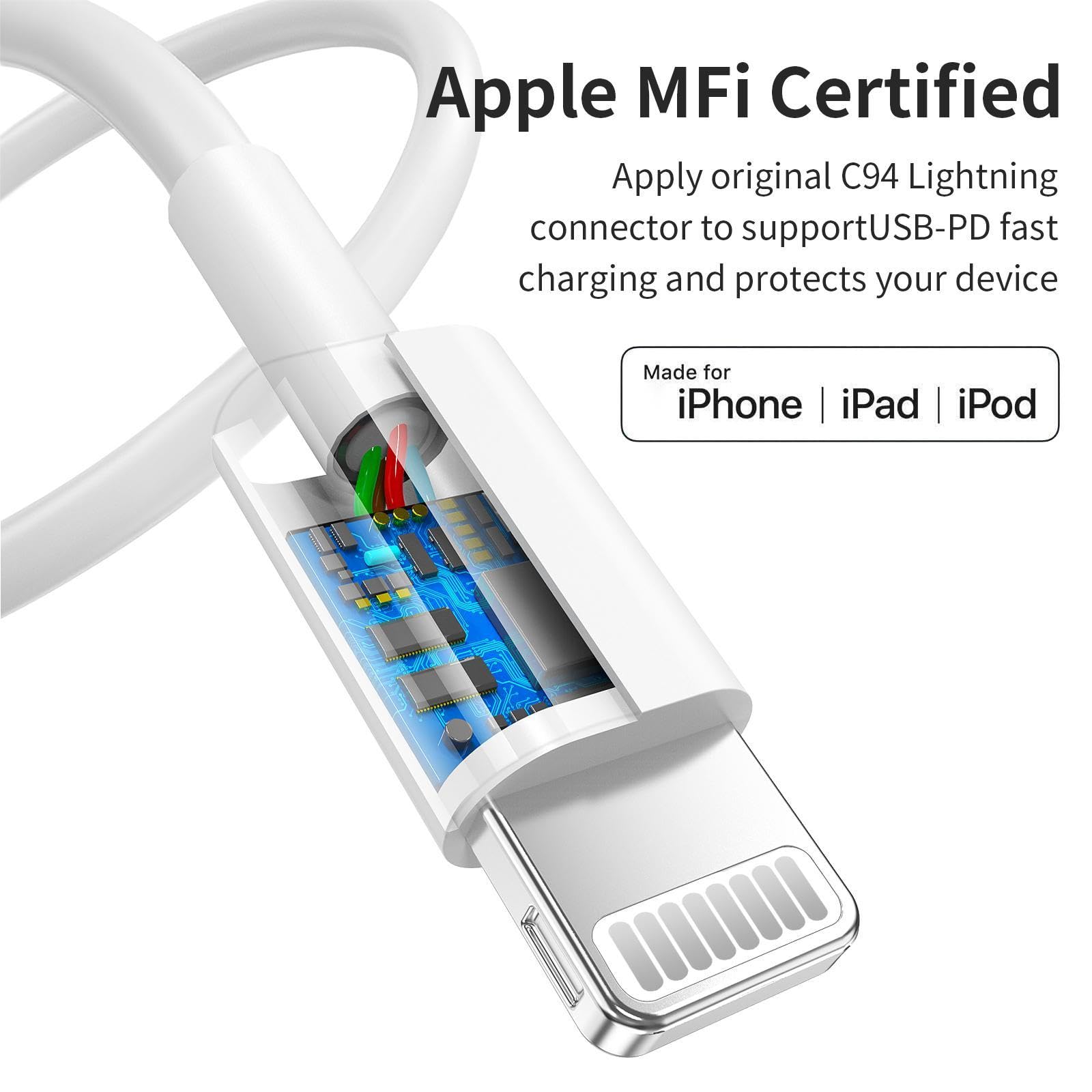 Apple MFi Certified USB C to Lightning Cable 3 Pack (6FT) - Fast Charging Cable for iPhone 14 13 12 11 Pro Max XR XS 8 Plus - Compatible with iPad & AirPods - White | Home, Office & Travel Charging Solution