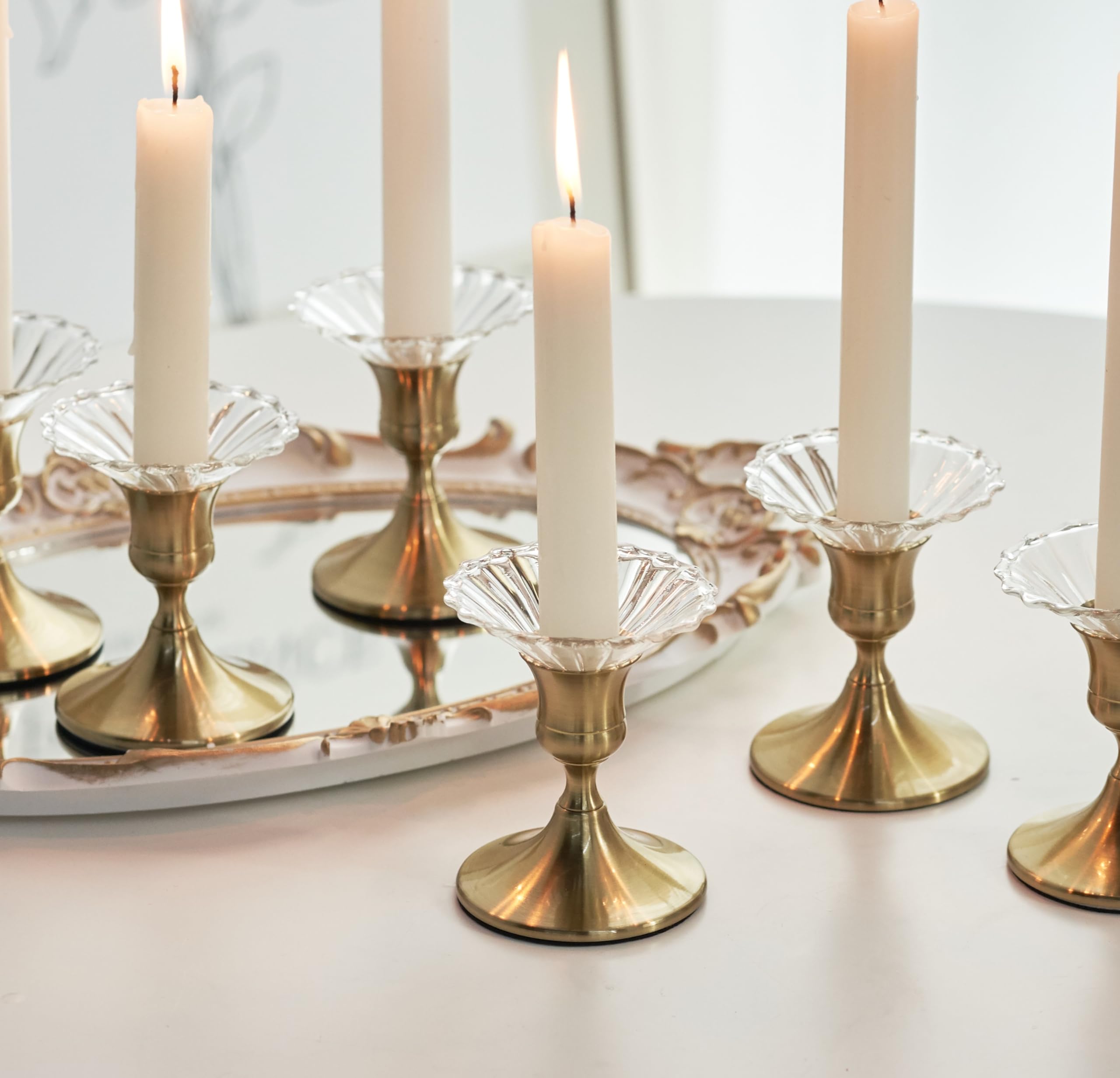 6-Piece Clear Glass Candle Wax Catchers - Round Bobeches Drip Protectors for Taper Candlesticks & Holders (Daisy Design) - Perfect for Weddings, Dining Tables & Home Decor