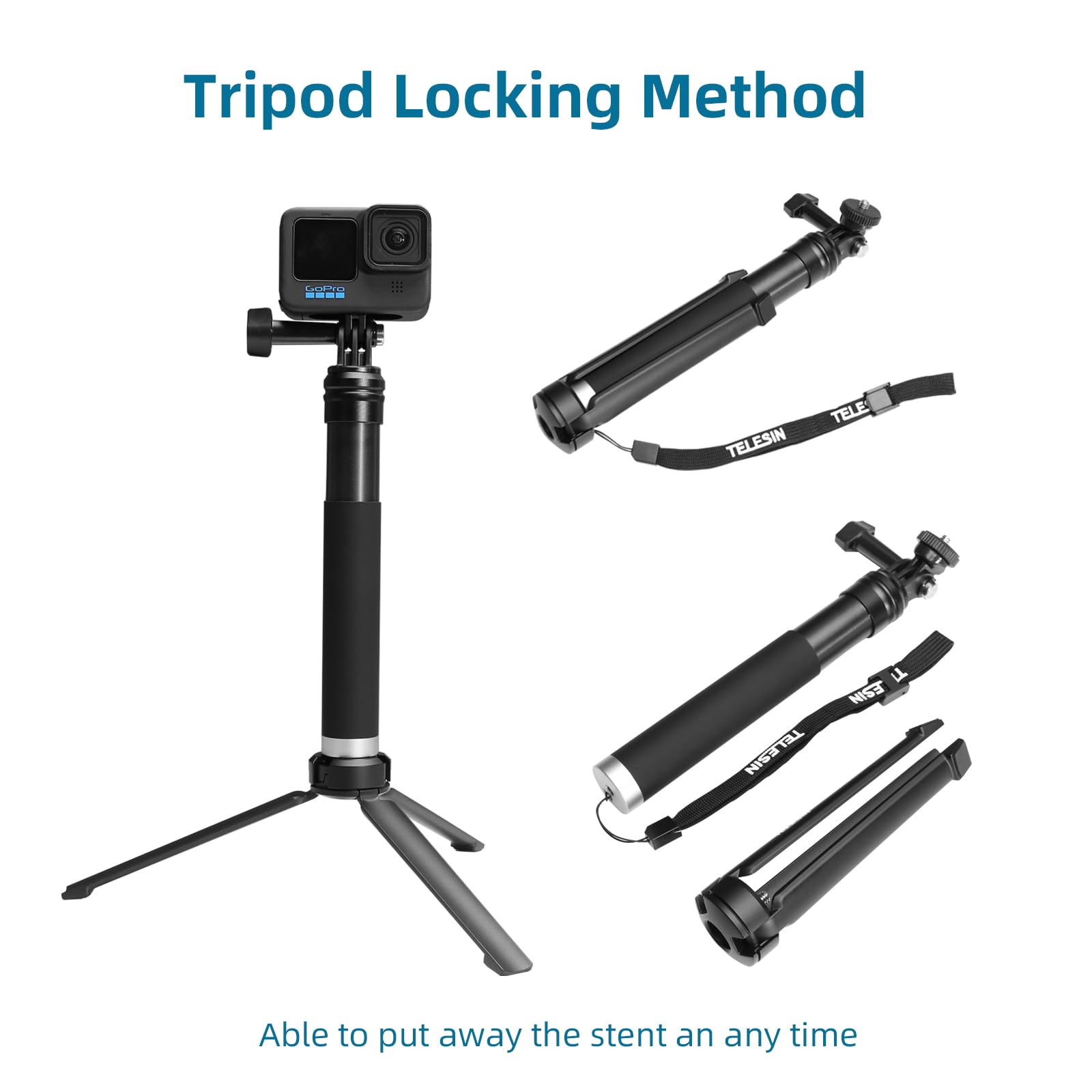 AFAITH Aluminum Alloy Selfie Stick for GoPro Hero 13/12/11/10/9/8/7/6/5/4, Mini, Max, Session & Insta360, DJI OSMO Action Cameras - Extendable Monopod with Stable Tripod Base & Waterproof Design for Travel, Vlogging, and Outdoor Adventures