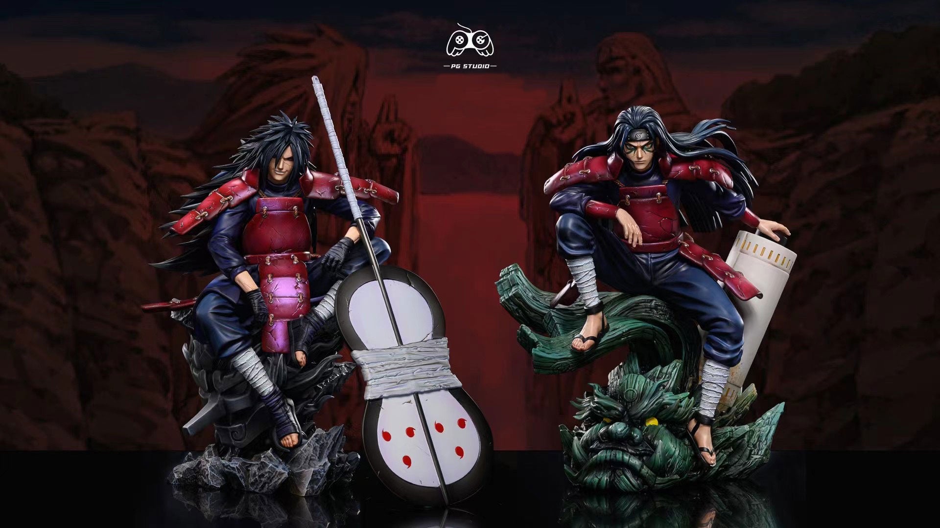 PG Studio Sitting Door Gods Madara Uchiha & Senju Hashirama Anime Figures - Japanese Naruto Shippuden Collectible Decor for Home & Office Display