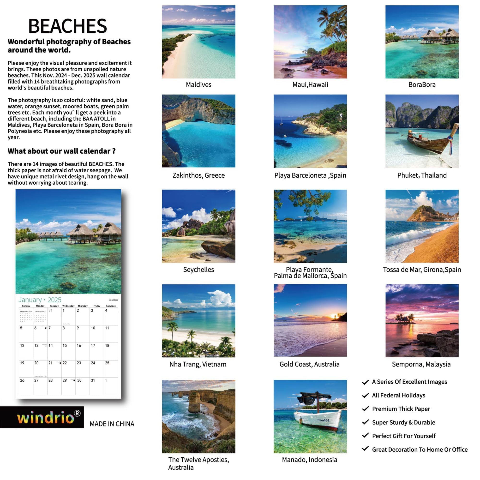 2025-2026 Wall Calendar with Beach Theme | 12