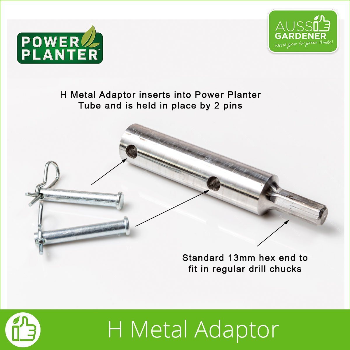 Power Planter H Metal Adapter for 13mm Drill - Heavy Duty Garden Planting Tool for Flowers, Vegetables & Landscaping