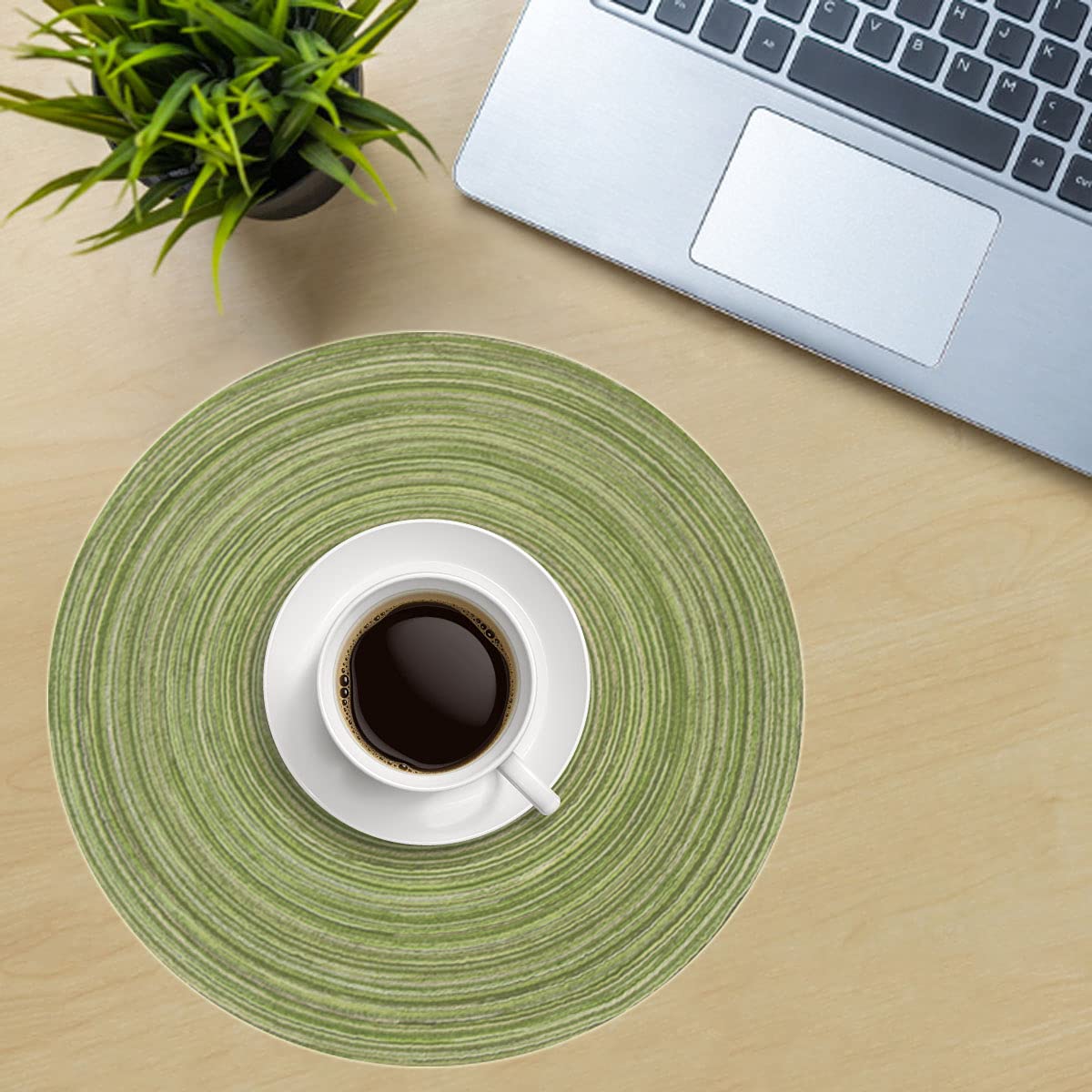 Round Braided Cotton Placemats Set of 4 - 15 Inch Decorative Table Mats for Dining, Kitchen, Wedding & Party Decor (Green) - Perfect for Home Entertaining and Special Occasions