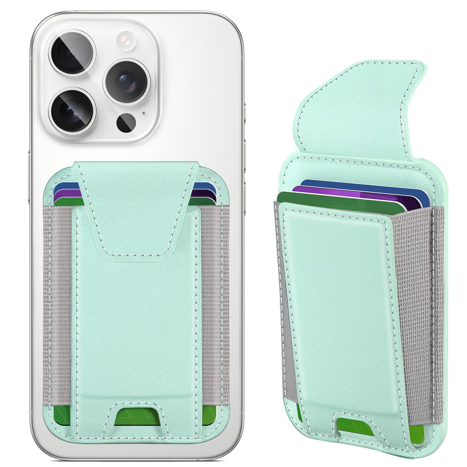 Miroddi Premium Leather MagSafe Wallet with Privacy Flap - Strong Magnetic Card Holder for iPhone 16/15/14/13/12 (Holds 7 Cards) | RFID Blocking Secure Wallet | Anti-Slip Design in Leafy Green | Perfect for Travel, Work & Everyday Use