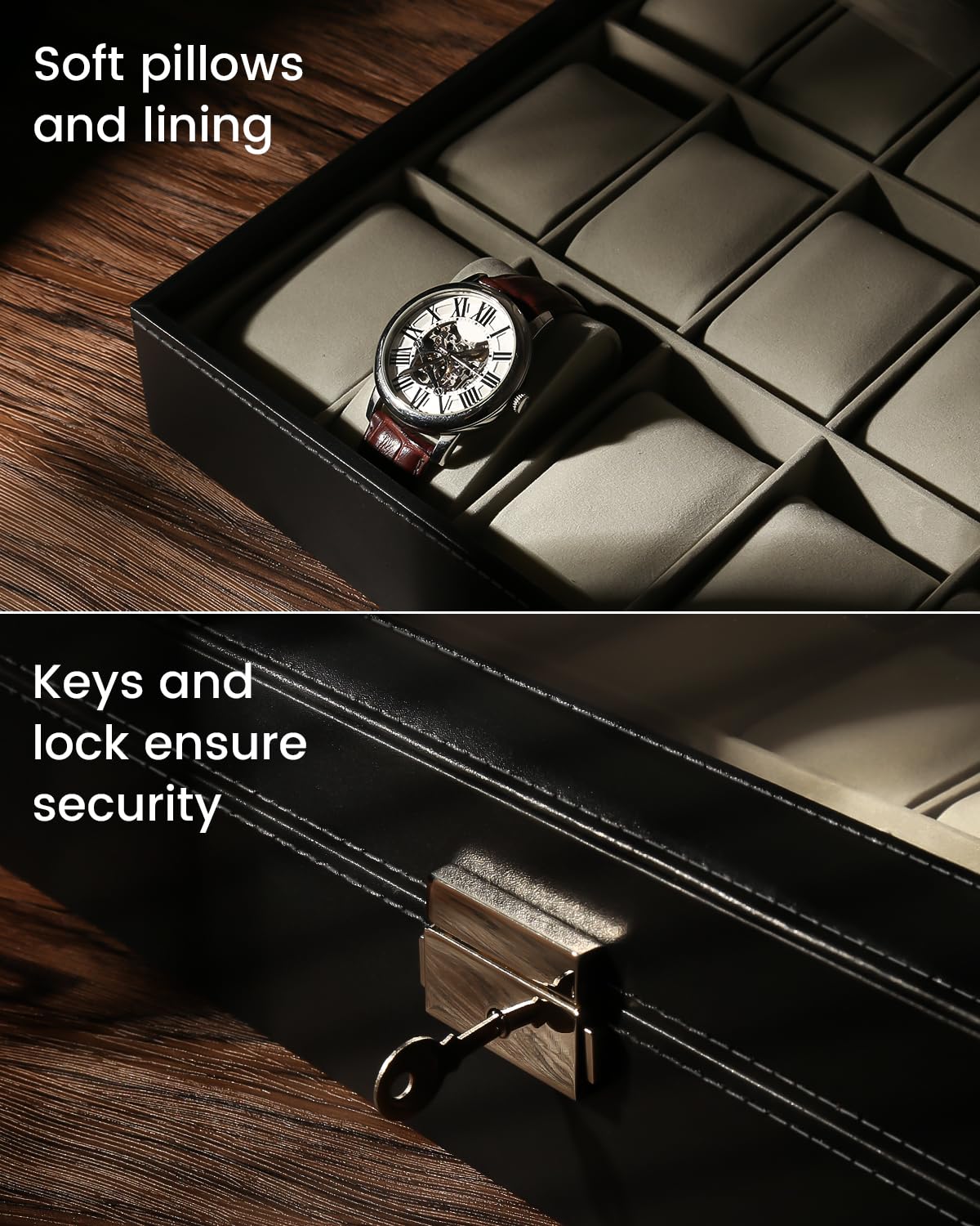 Uten 24-Slot Watch Box Organizer with Large Glass Lid - Jewelry Storage & Display Case for Men & Women - Perfect for Watch Collectors & Gift Giving
