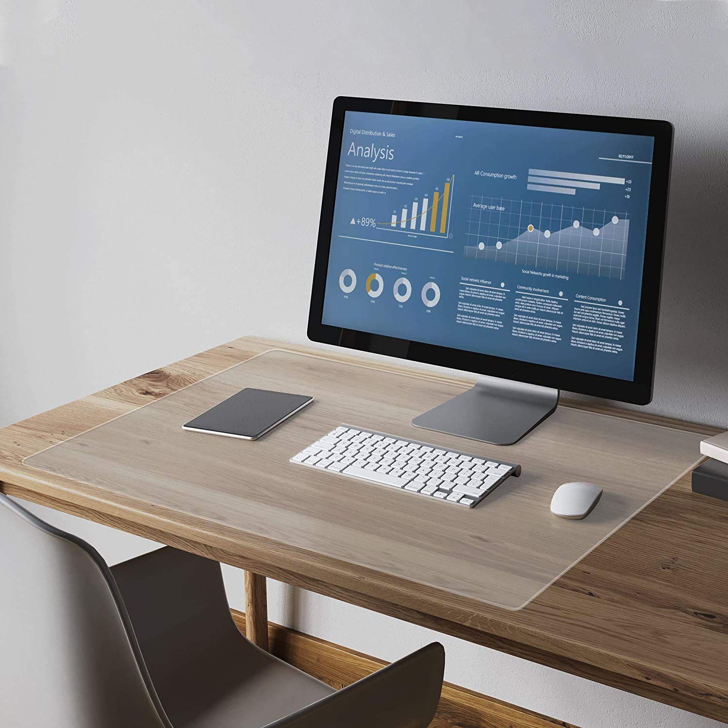 Upgraded 2mm Thick Clear PVC Desk Protector Mat - 24 x 14 Inch Non-Slip Textured Surface with Rounded Edges for Home & Office - Perfect for Writing, Keyboard Use, and Protecting Desks from Scratches