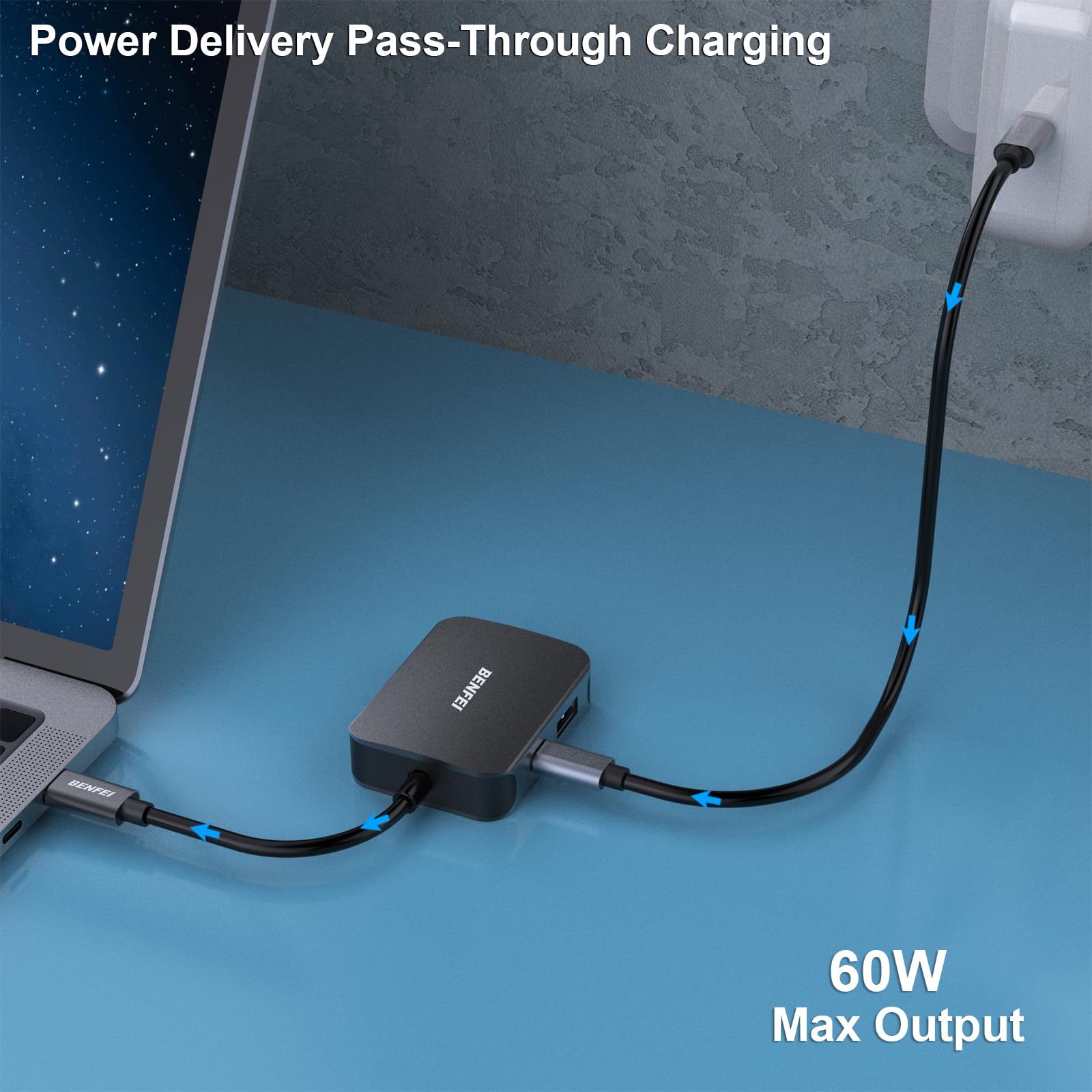 BENFEI 4-in-1 USB C Hub with HDMI, VGA & PD - for MacBook, iPad, iPhone 15 - Home & Office Use