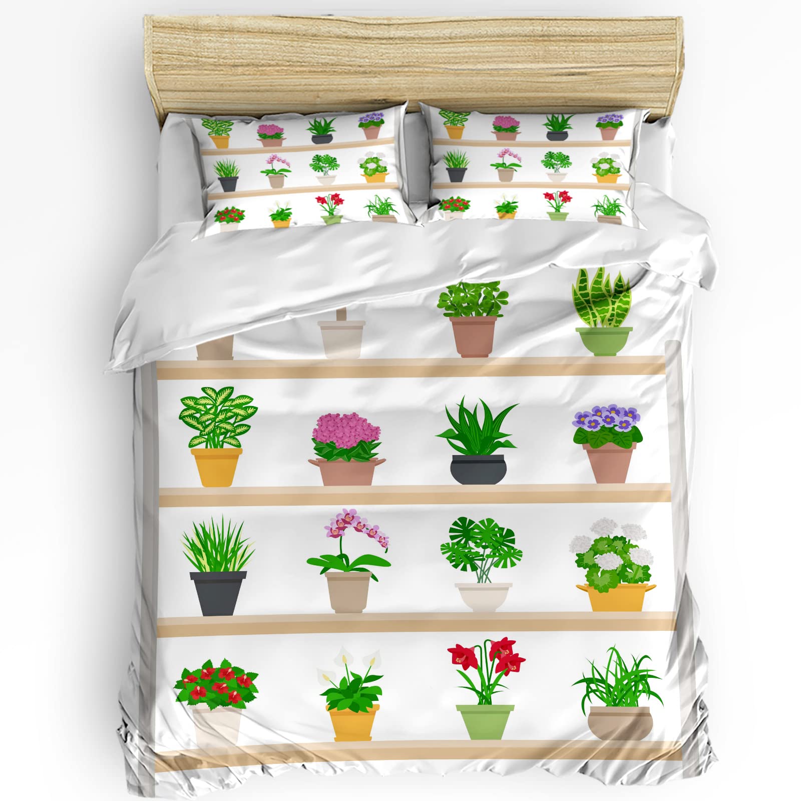 HELLOWINK 3-Piece Full Size Duvet Cover Set - Cactus Plant Design with 2 Pillow Shams | Soft Lightweight Comforter Cover | Spring Floral Bedding for Cozy Home Decor | Perfect for Guest Rooms, Dormitories & Master Bedrooms