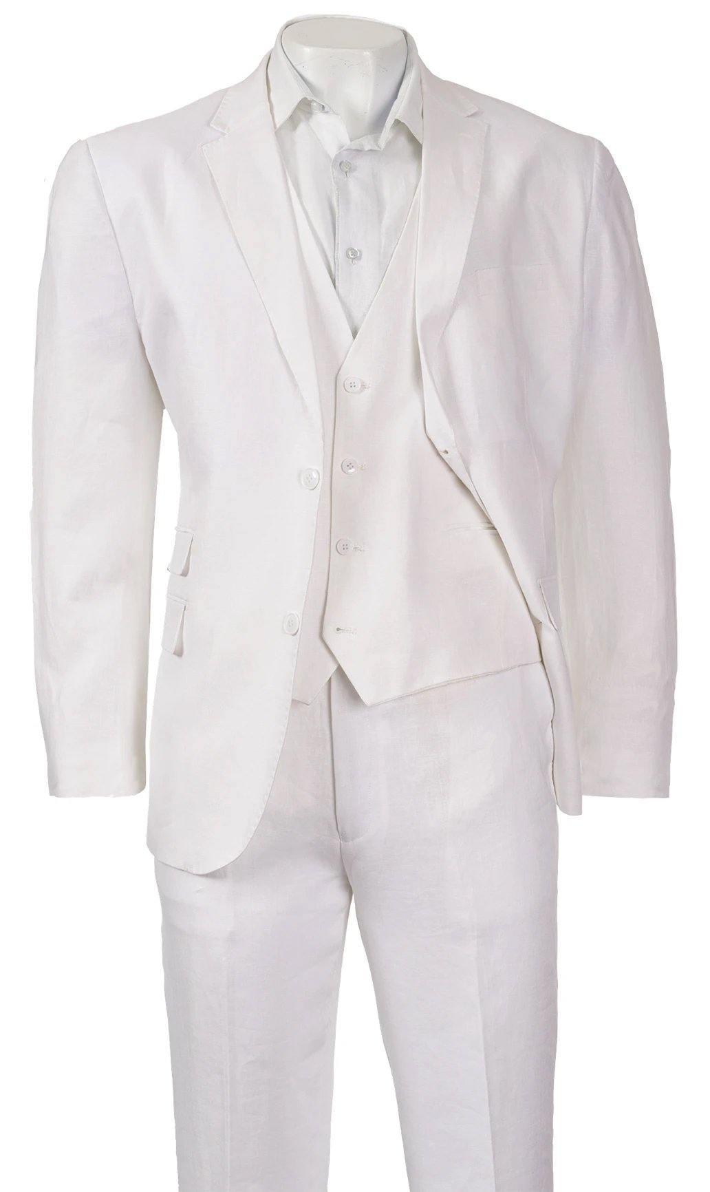 Men's White Linen 3-Piece Suit Set - Breathable Summer Formal Wear for Weddings, Business Meetings & Special Occasions