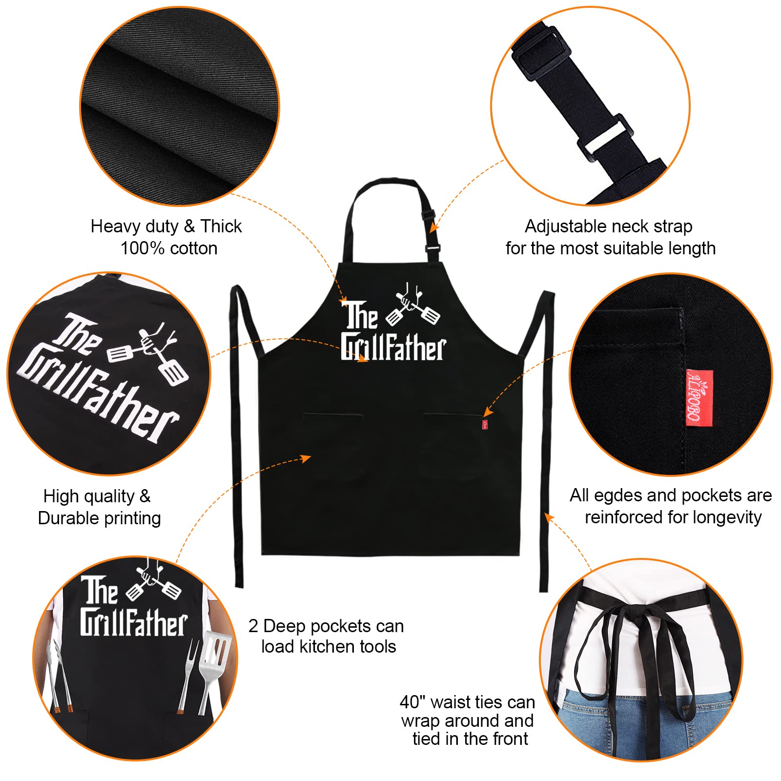 Funny BBQ Grill Apron for Men - Best Cooking & Grilling Apron with 2 Pockets - Perfect Gift for Dad on Father's Day, Birthday & Christmas - Ideal for Backyard BBQ, Camping & Outdoor Cooking