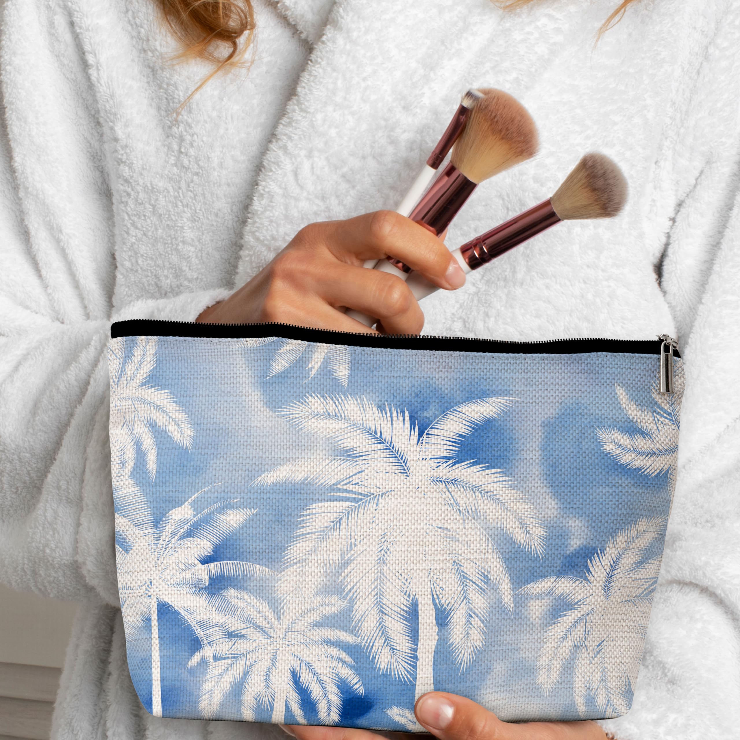 Waterproof Palm Tree Makeup Bag for Women - Small Travel Cosmetic Pouch with Zipper, Cute Makeup Organizer for Teens Girls Friends Mom Sisters - Perfect Gift for Birthday Christmas Wedding Graduation - Great for Travel, Beach Vacation & Daily Makeup Storage