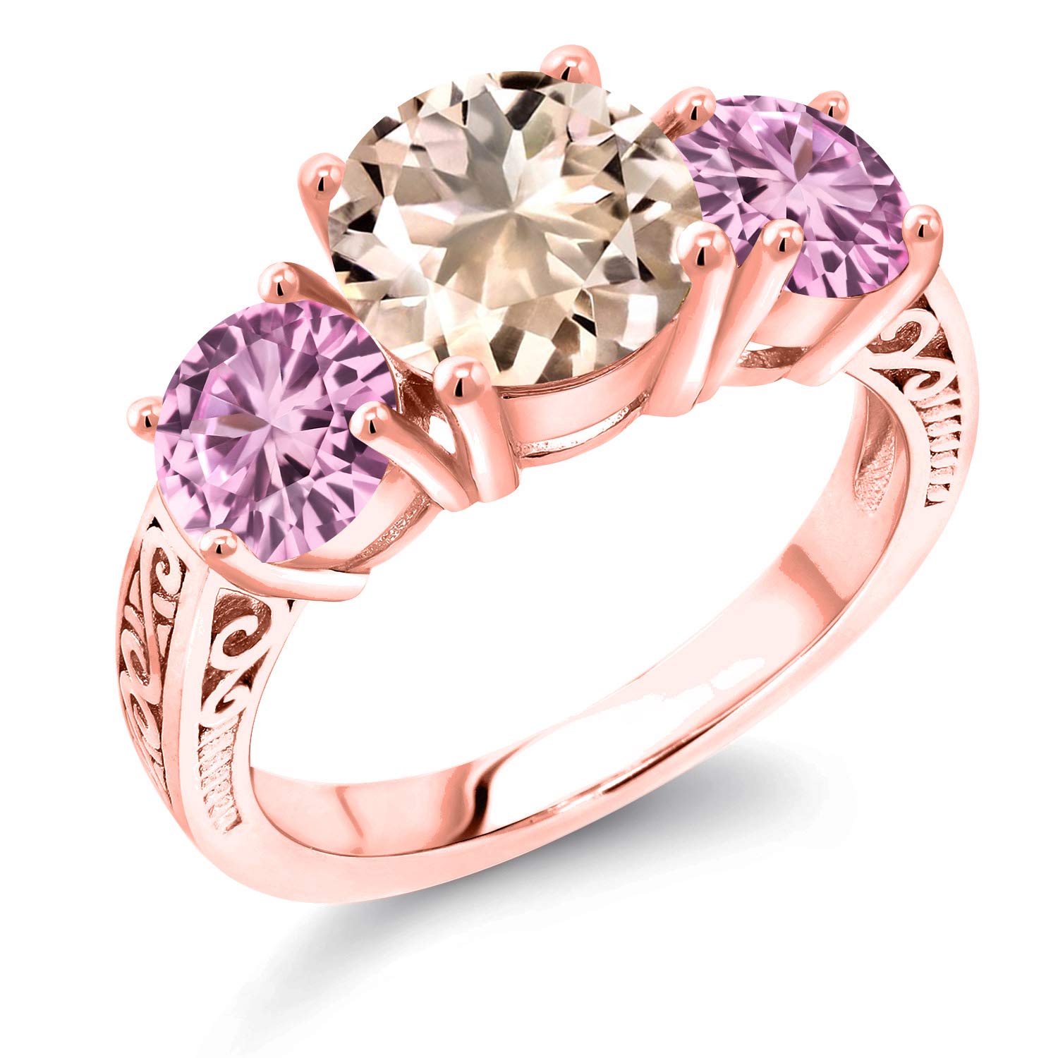 3.70 Ct Peach Morganite & Pink Created Sapphire 18K Rose Gold Plated Silver Ring for Women - Elegant Gemstone Jewelry for Engagement, Wedding, Anniversary Gifts | Gem Stone King