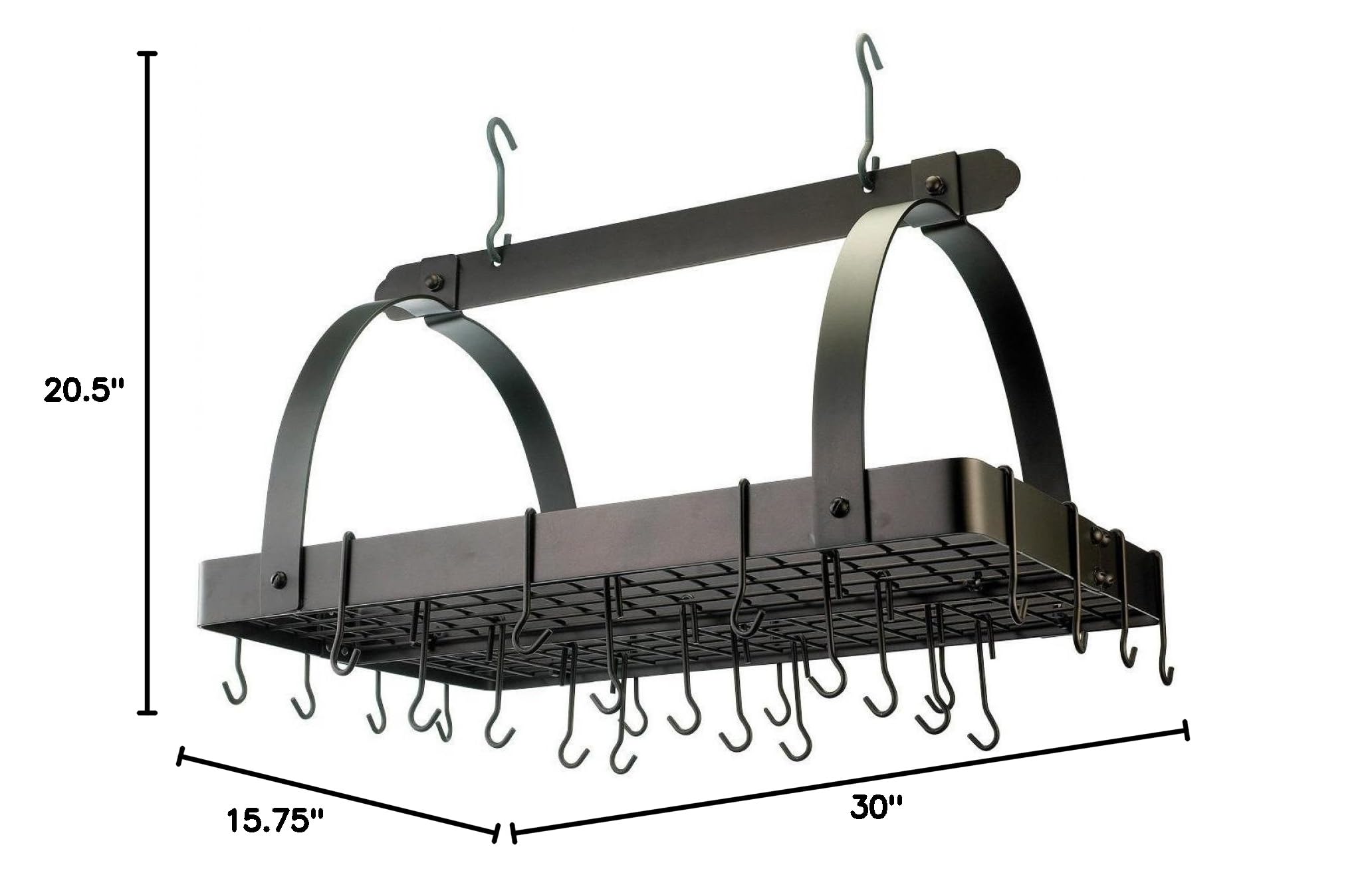 Stainless Steel Rectangular Hanging Pot Rack with Grid & 24 Hooks - Space Saving Kitchen Organizer for Pots, Pans & Utensils - Perfect for Small Kitchens, RVs & Apartments