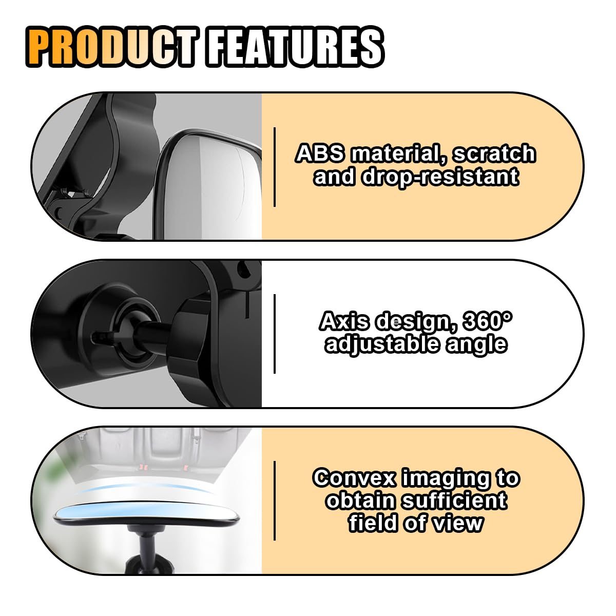 Universal Car Rearview Baby Mirror - Wide Angle Adjustable Clip-On Safety Mirror for Backseat Passengers - Black - Perfect for Monitoring Kids & Pets While Driving