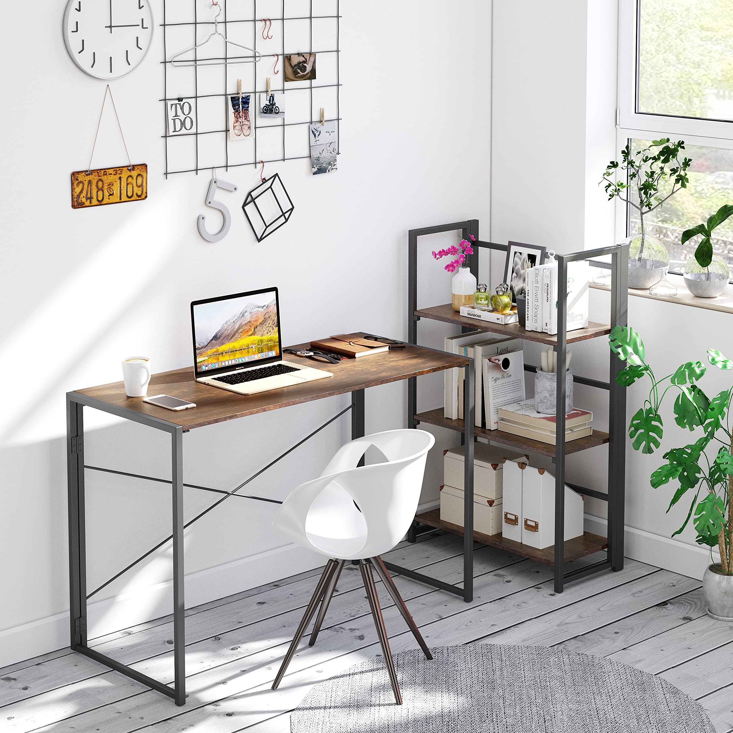 Modern Wooden Coffee Table - Industrial Retro Brown End Table, Accent Table, Computer Desk for Living Room, Porch, Entrance | Home Office, Gaming Setup, Small Space Furniture