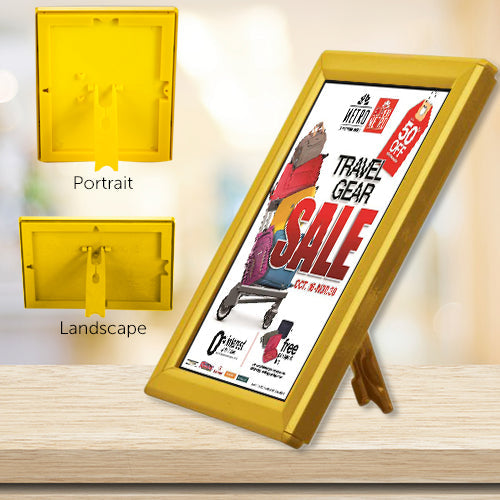 5x7 Countertop Sign Frame - Yellow Snap Frame with Built-in Easel & Wall Mount Options | Perfect for Retail Displays, Restaurant Menus, and Promotional Signage