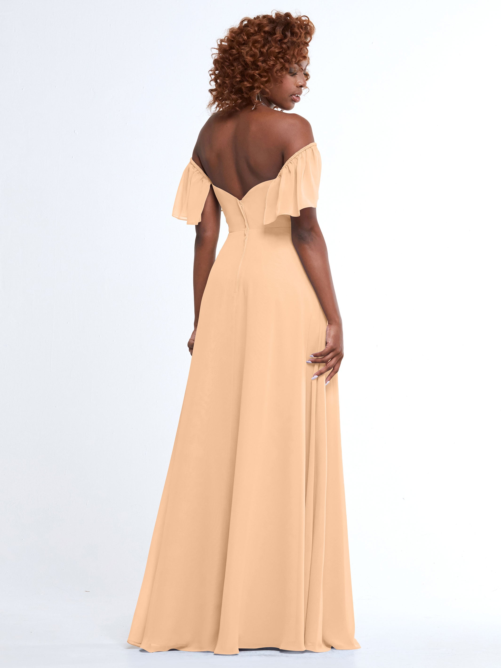 Elegant A-Line Off-The-Shoulder Chiffon Bridesmaid Dress with Pockets - Perfect for Weddings, Formal Events & Special Occasions