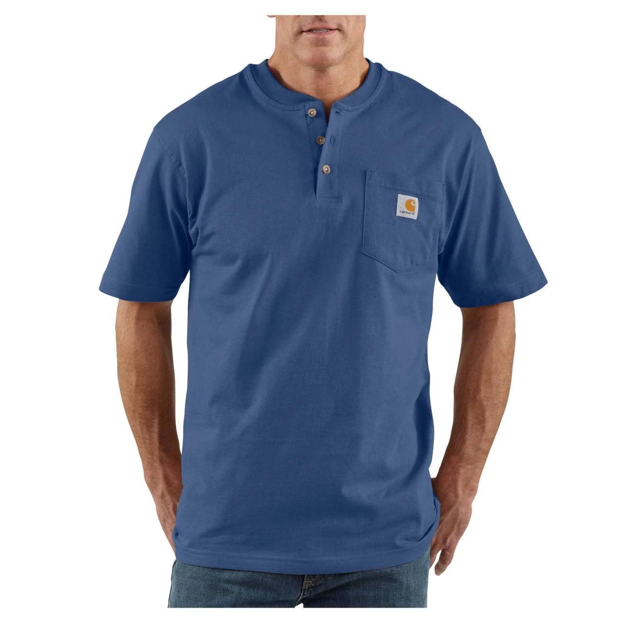 K84 Loose Fit Heavyweight Short Sleeve Pocket Henley T-Shirt for Men - Dark Cobalt Blue Heather | Casual Wear, Workout & Everyday Comfort