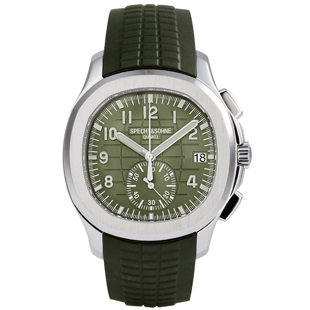 TACTO Specht & Sohne Men's Chronograph Quartz Watch - 42mm Stainless Steel Sports Watch with Luminous Hands & Waterproof Rubber Strap - Perfect for Swimming, Running, and Outdoor Activities