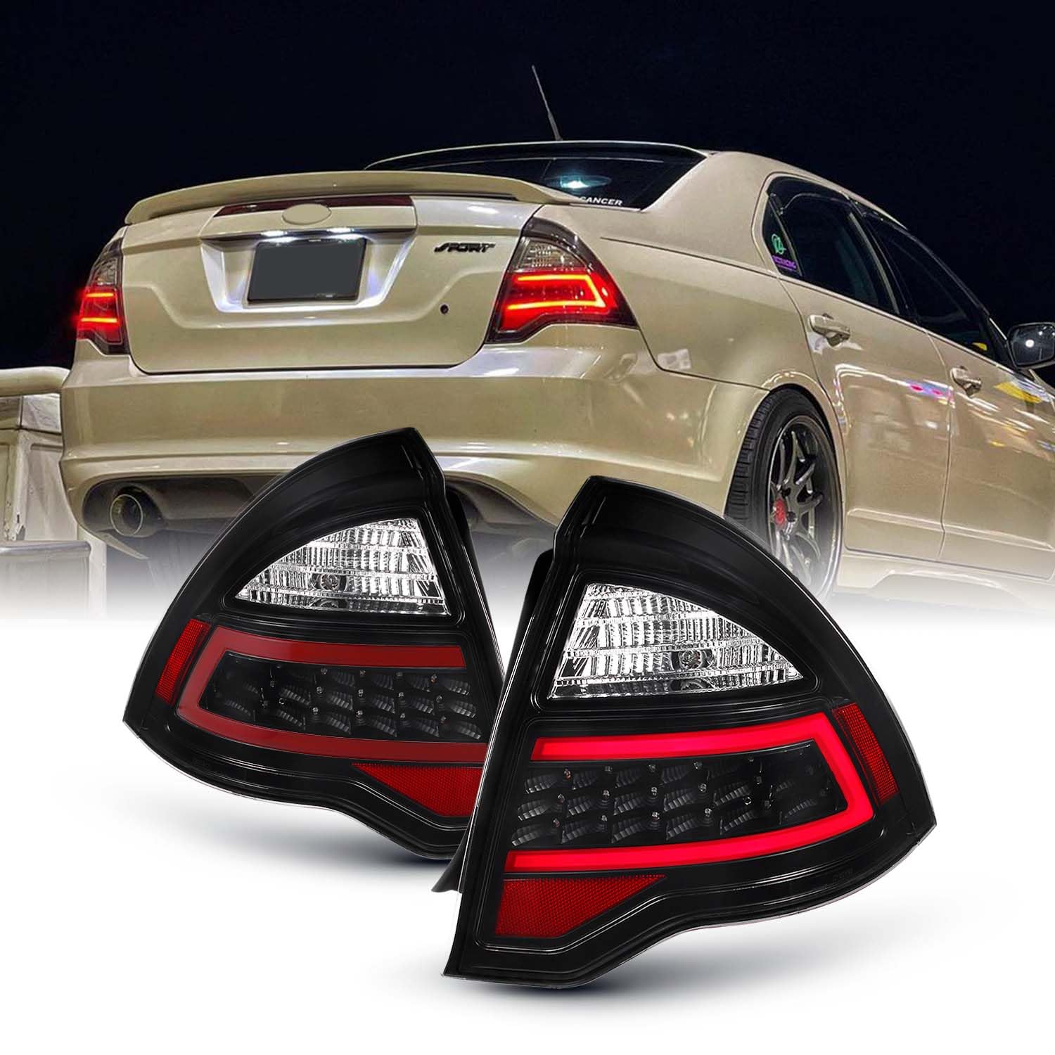 AKKON LED Daytime Running Light Bar & Tail Lights for 2010-2012 Ford Fusion - Black Housing with Clear Lens - Upgrade Your Car's Style & Visibility (Perfect for Night Driving & Custom Car Mods)