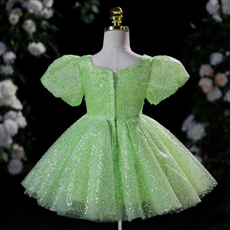 Toddler Ball Gown Dress for Baby Girls - Green Summer Princess Dress with Puff Sleeves & Sequin Details | Perfect for Birthday Parties, Pageants & Special Occasions
