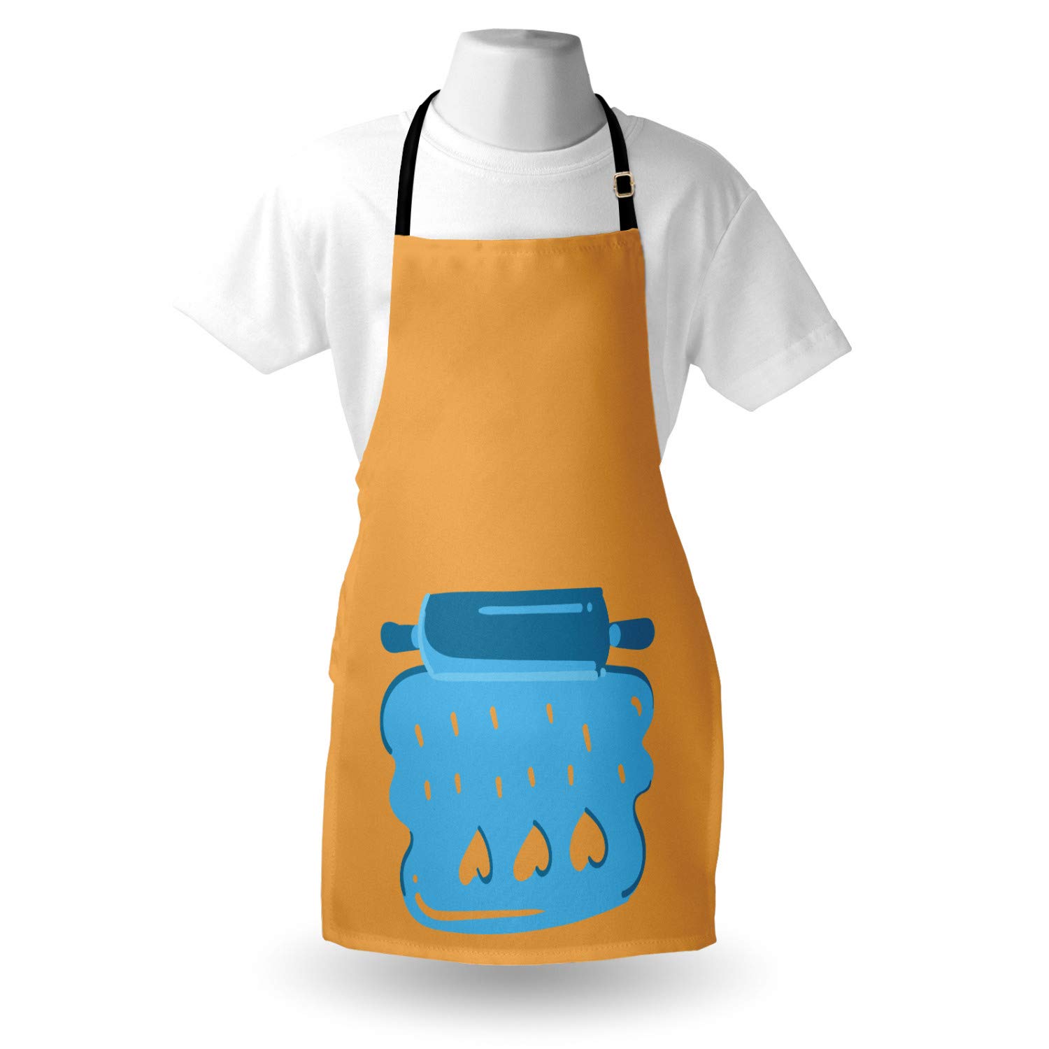 Ambesonne Personalized Chef Apron - Cartoon Baking & Cooking Design with Colorful Rolling Pin & Heart Motif - Adjustable Unisex Kitchen Bib for Adults (Sky Blue) - Perfect for Home Cooking, Baking Parties & Culinary Gifts