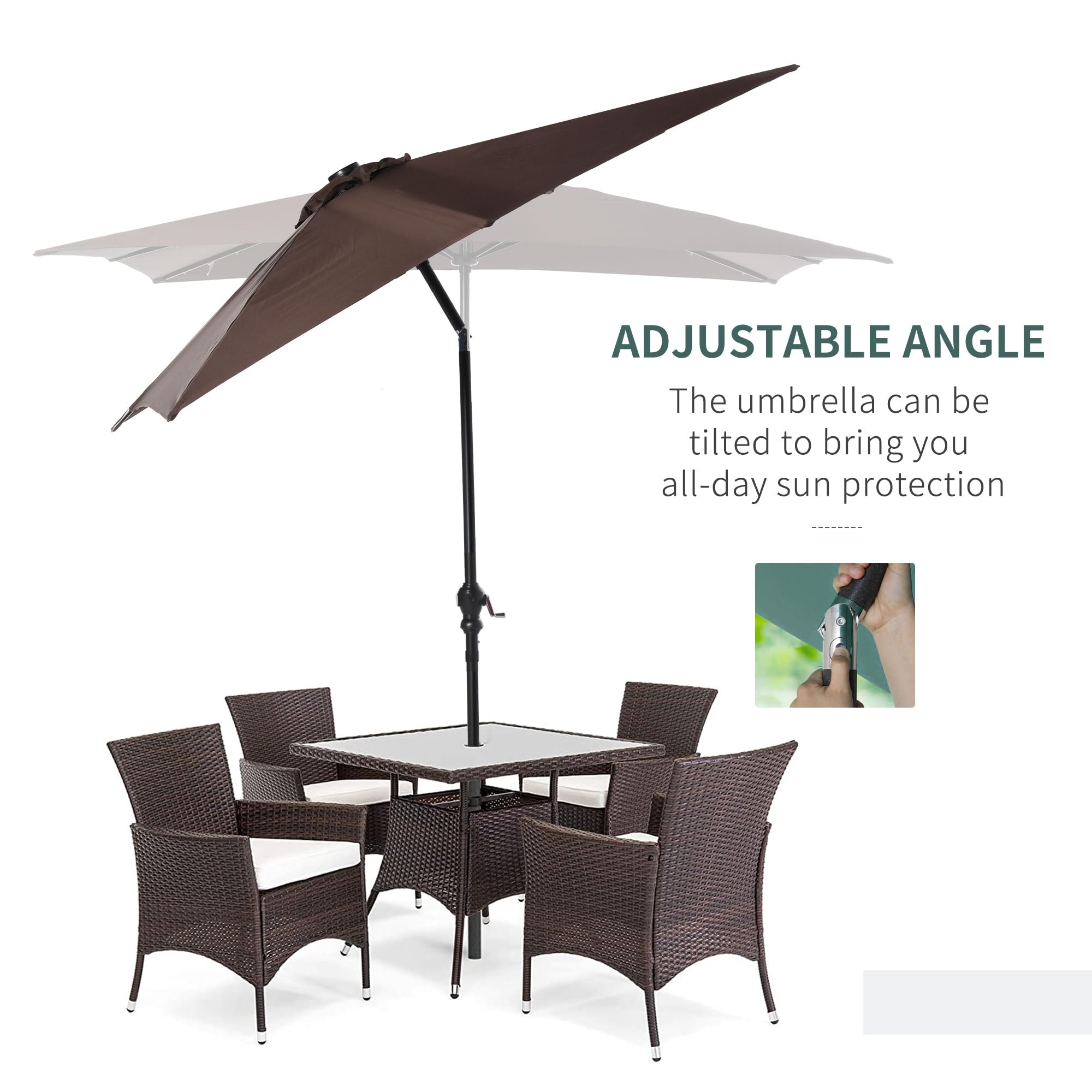 Outsunny 9' x 7' Solar LED Patio Umbrella with Tilt & Crank - Waterproof Outdoor Market Umbrella for Garden, Deck, Backyard, Pool, Beach - Perfect for Dining, Lounging and Outdoor Entertaining