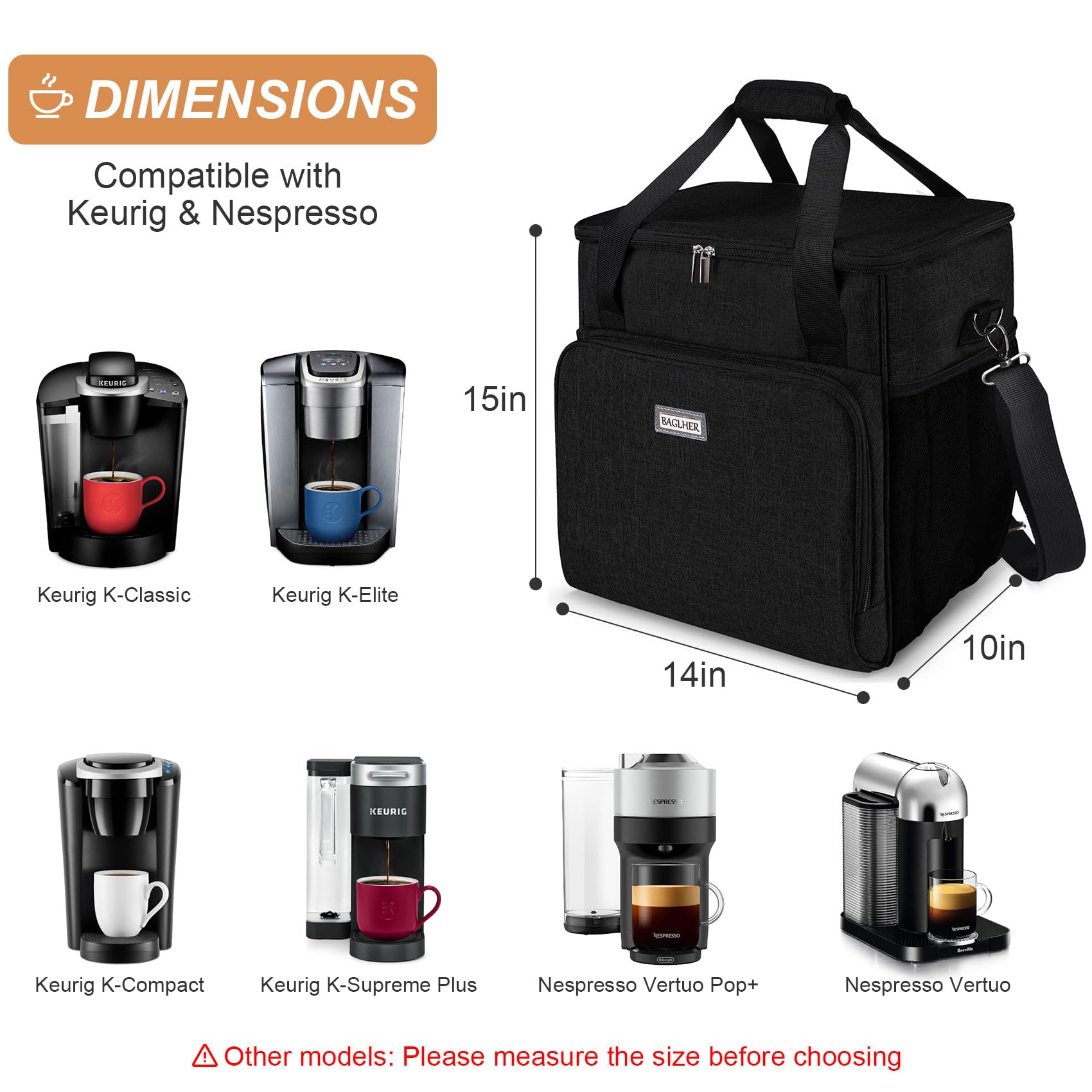 Portable Coffee Maker Travel Bag for Keurig K-Classic/K-Elite/K-Compact - Waterproof Carrying Case with Adjustable Shoulder Strap - Perfect for Camping, Office & Travel Accessories (Black)