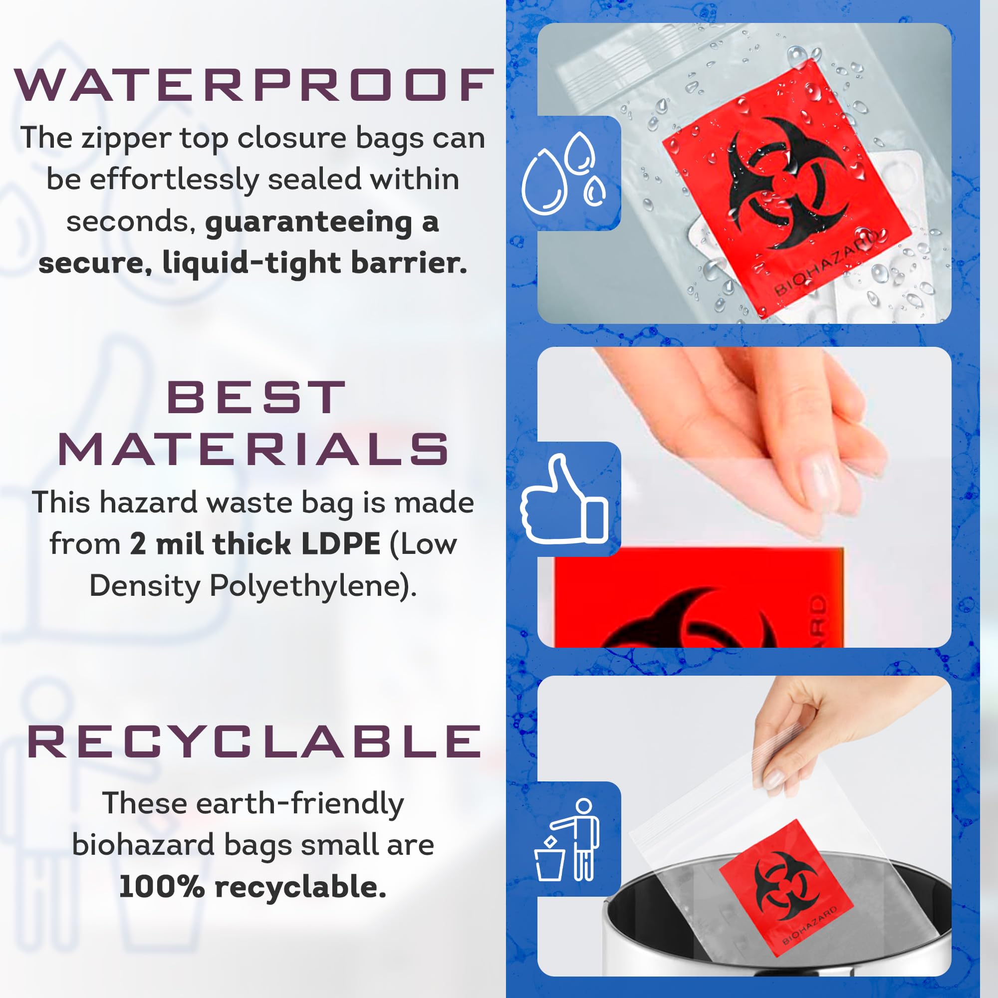 APQ Biohazard Bags - 8x10 Inch Clear Zipper Bags, Pack of 1000, 3-Wall Polyethylene, 2 Mil Thickness for Medical Waste Transport & Disposal | Ideal for Hospitals, Labs & Healthcare Facilities