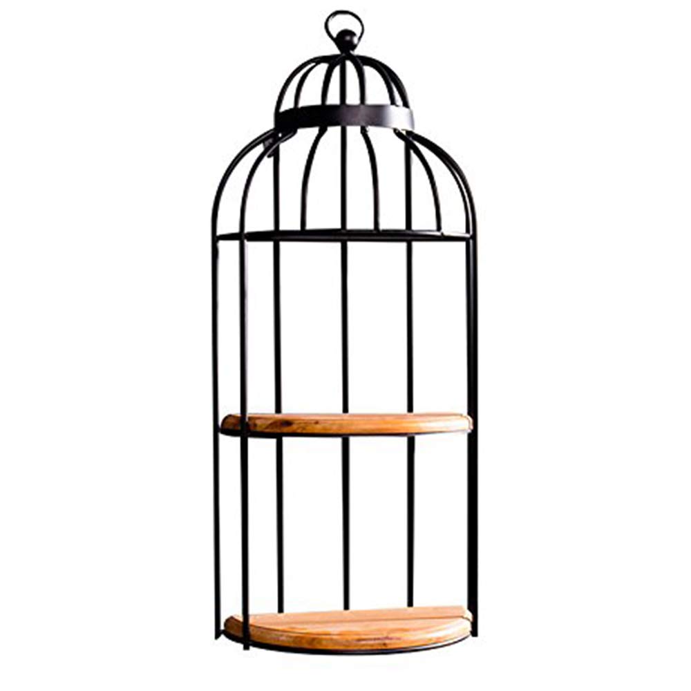 Vintage Wall-Mounted Floating Shelf - Rustic Iron & Solid Wood Bird Cage Display Stand for Home Decor, Cafe or Bar - 2 Color Options (Black) - Perfect for Living Room, Bedroom, Kitchen or Office Organization