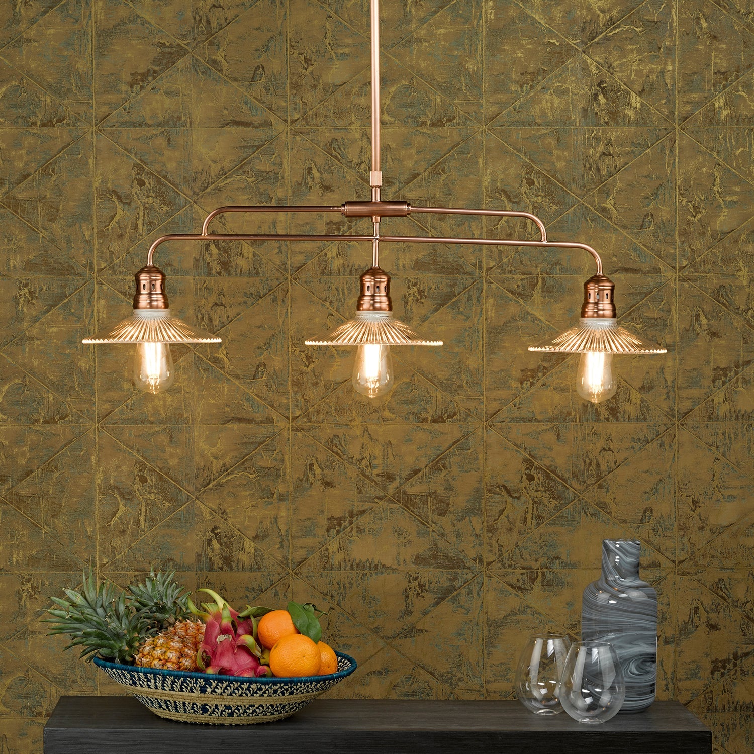 Adeline Brushed Copper & Glass Pendant Light - Modern Kitchen Island Lighting Fixture for Dining Room, Bar, and Farmhouse Decor