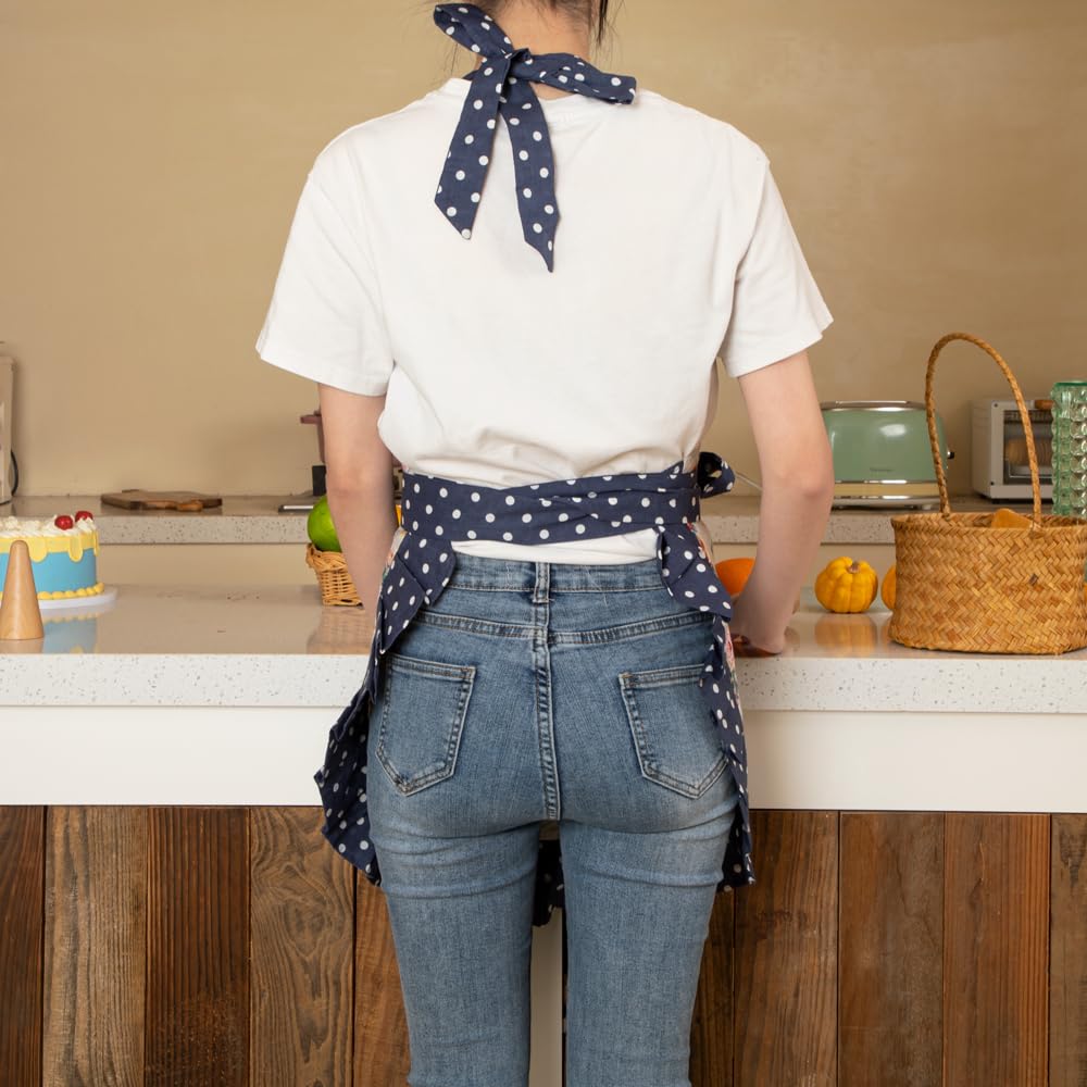Floral Cotton Kitchen Aprons for Women with Pockets - Adjustable & Stylish Cooking Bib Apron for Baking, Grilling & Home Chef Use