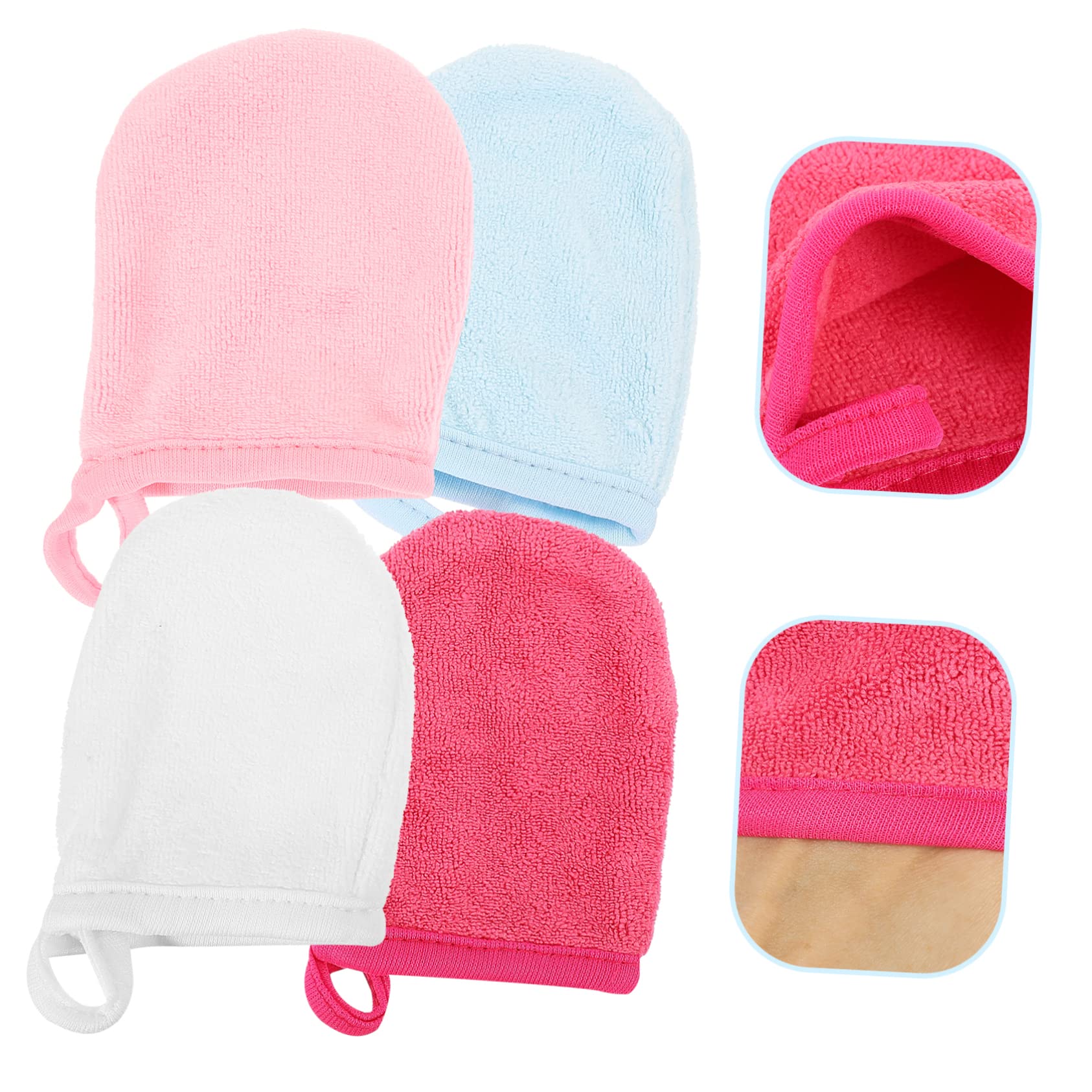 Makeup Cleaning Gloves Set of 4 - Soft Fiber Face & Hair Washcloth Mitts, Comfortable Makeup Remover Towel & Scrub Gloves for Skincare Routine | Perfect for Daily Cleansing, Spa Nights & Travel