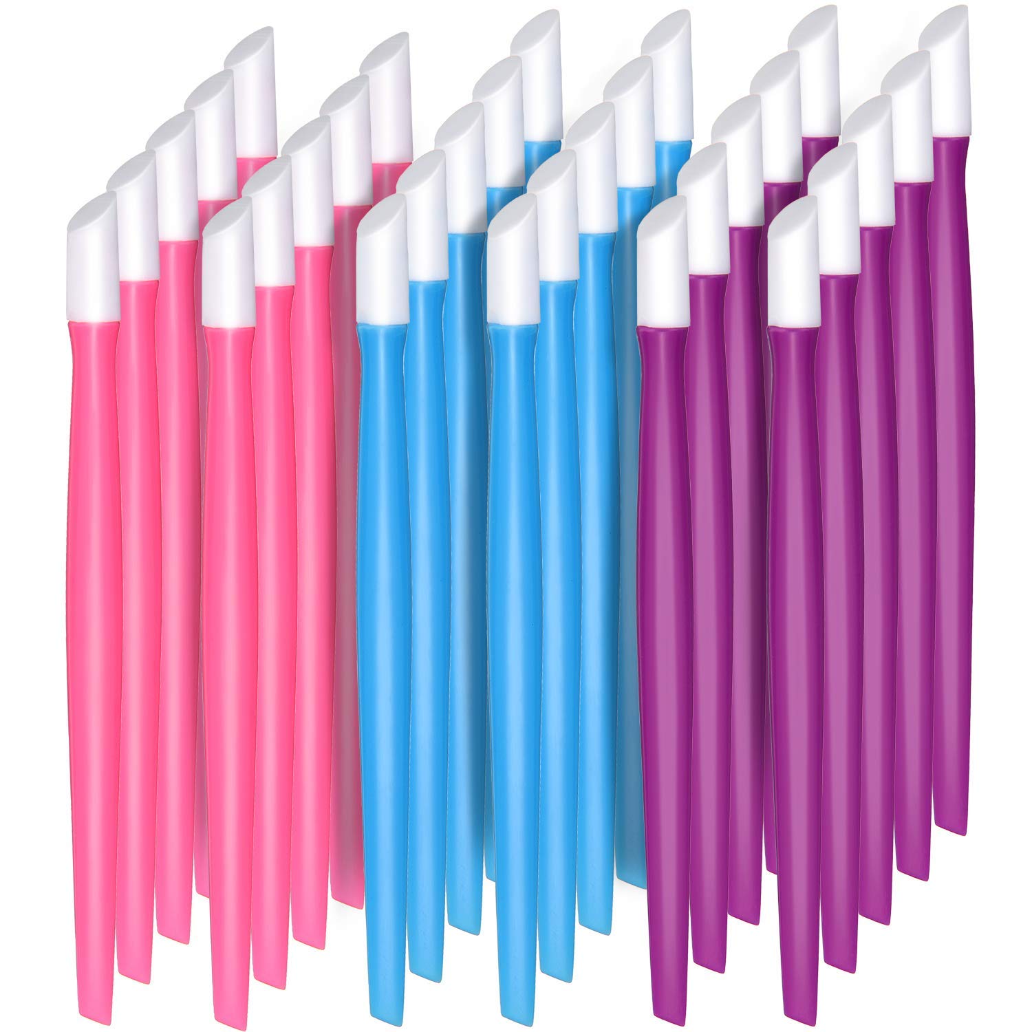 30-Piece Plastic Handle Nail Cuticle Pusher Set with Rubber Tips - Professional Nail Cleaner & Cuticle Tool for Manicures - Blue, Purple & Pink Nail Art Accessories for Men & Women - Perfect for Home Salon, DIY Nail Care, Christmas & Valentine's Day Gifts