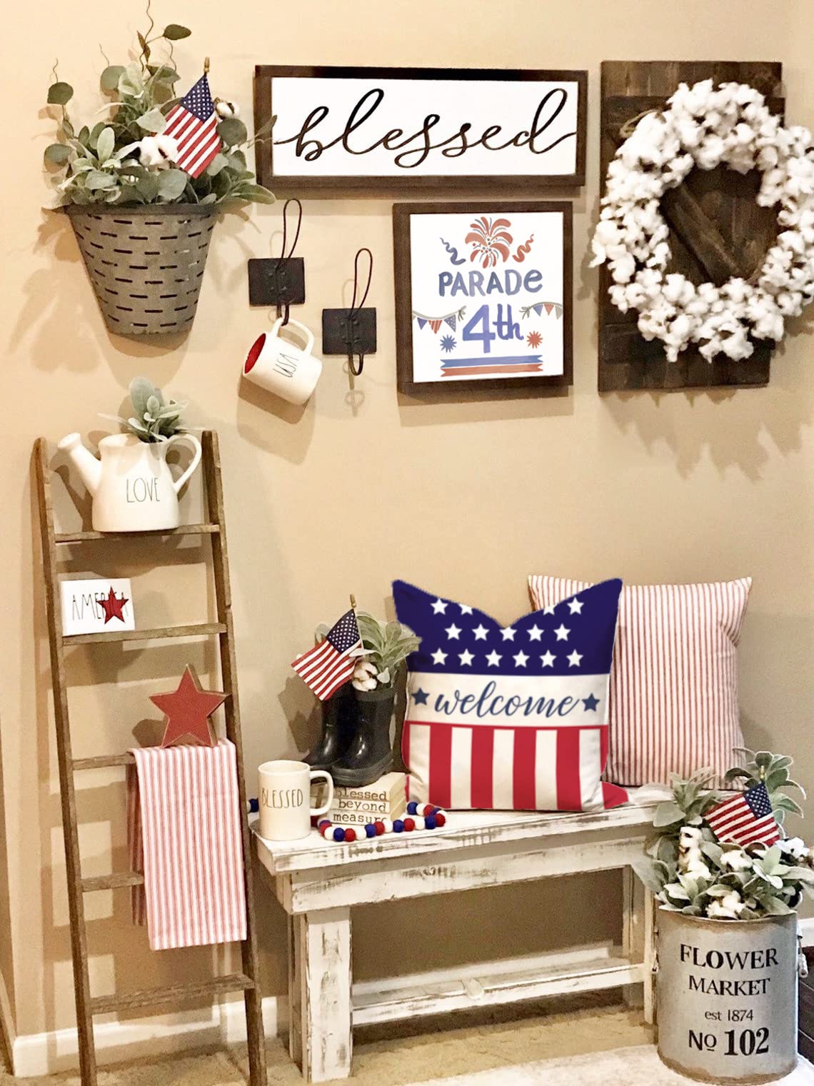 4th of July Patriotic Pillow Covers Set of 4 - 18x18 Inch American Flag Stars and Stripes Throw Pillows for Independence Day, Memorial Day, USA Decor - Perfect for Sofa, Couch, Porch & Patriotic Home Decor