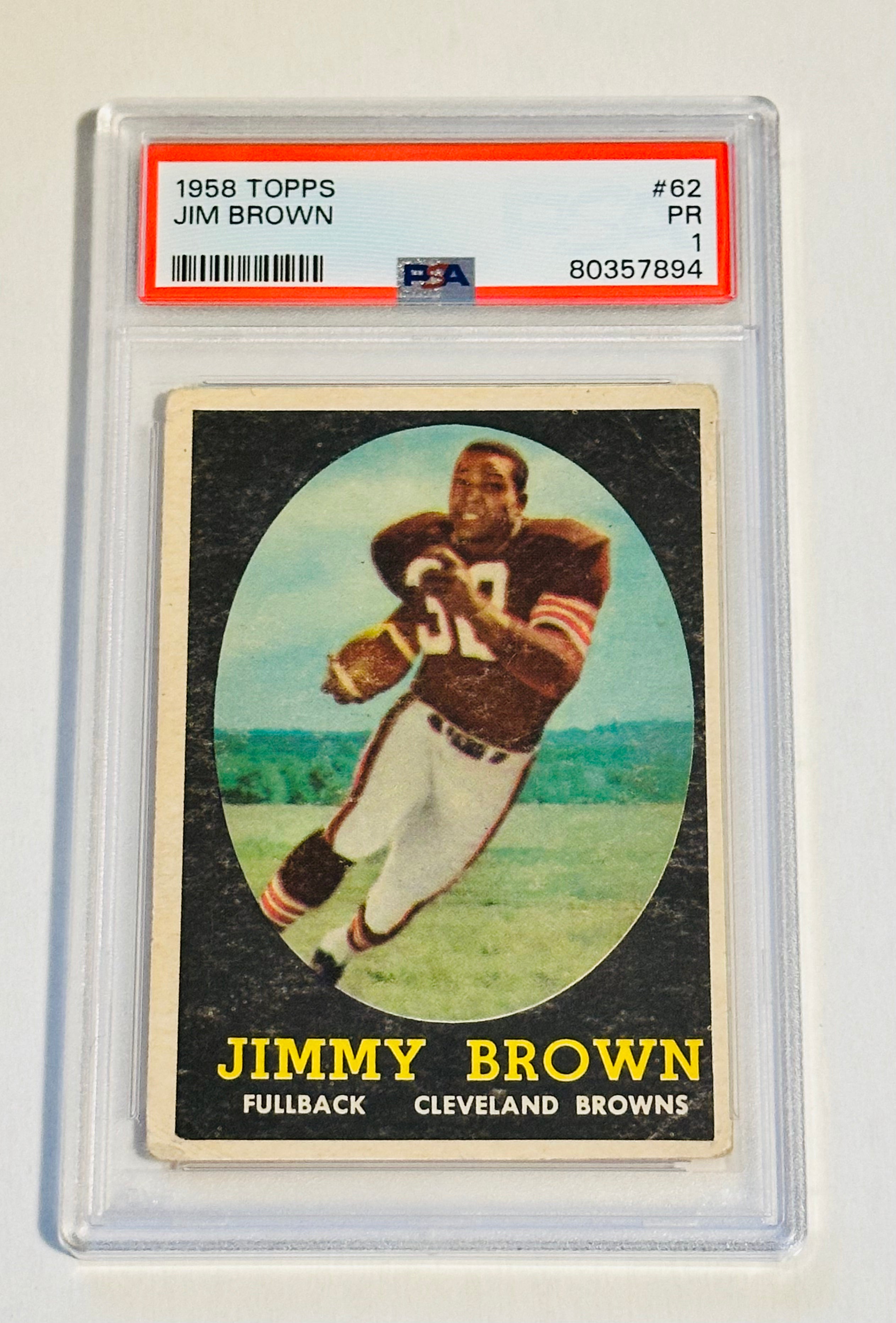 Jim Brown 1958 PSA 1 Graded Rookie Card - Rare NFL Football Legend Collectible for Sports Memorabilia & Investment Collections