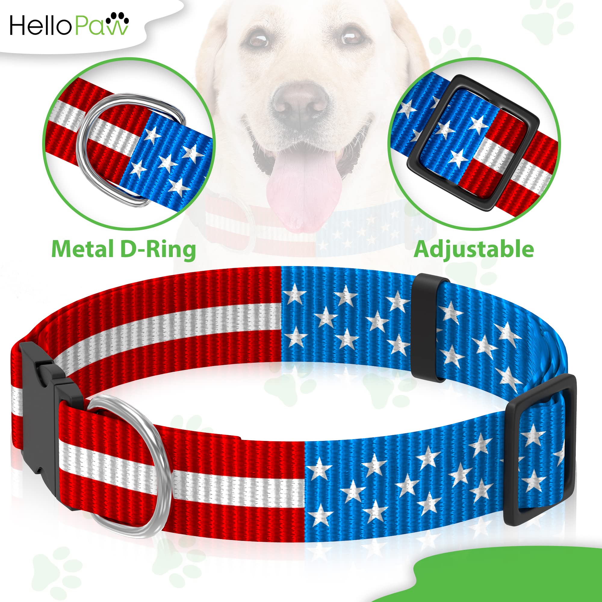 American Flag Dog Collar - Durable Nylon Pet Collar with Metal D-Ring - Patriotic USA Design for Small, Medium & Large Dogs - Perfect for 4th of July, Memorial Day & Patriotic Events