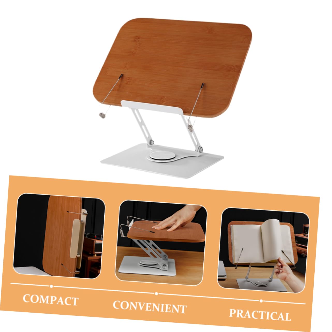 OSALADI Adjustable Book Stand - Sturdy Bamboo & Aluminum Book Holder for Reading, Studying, and Office Use - Perfect for Cookbooks, Textbooks, and Bibles