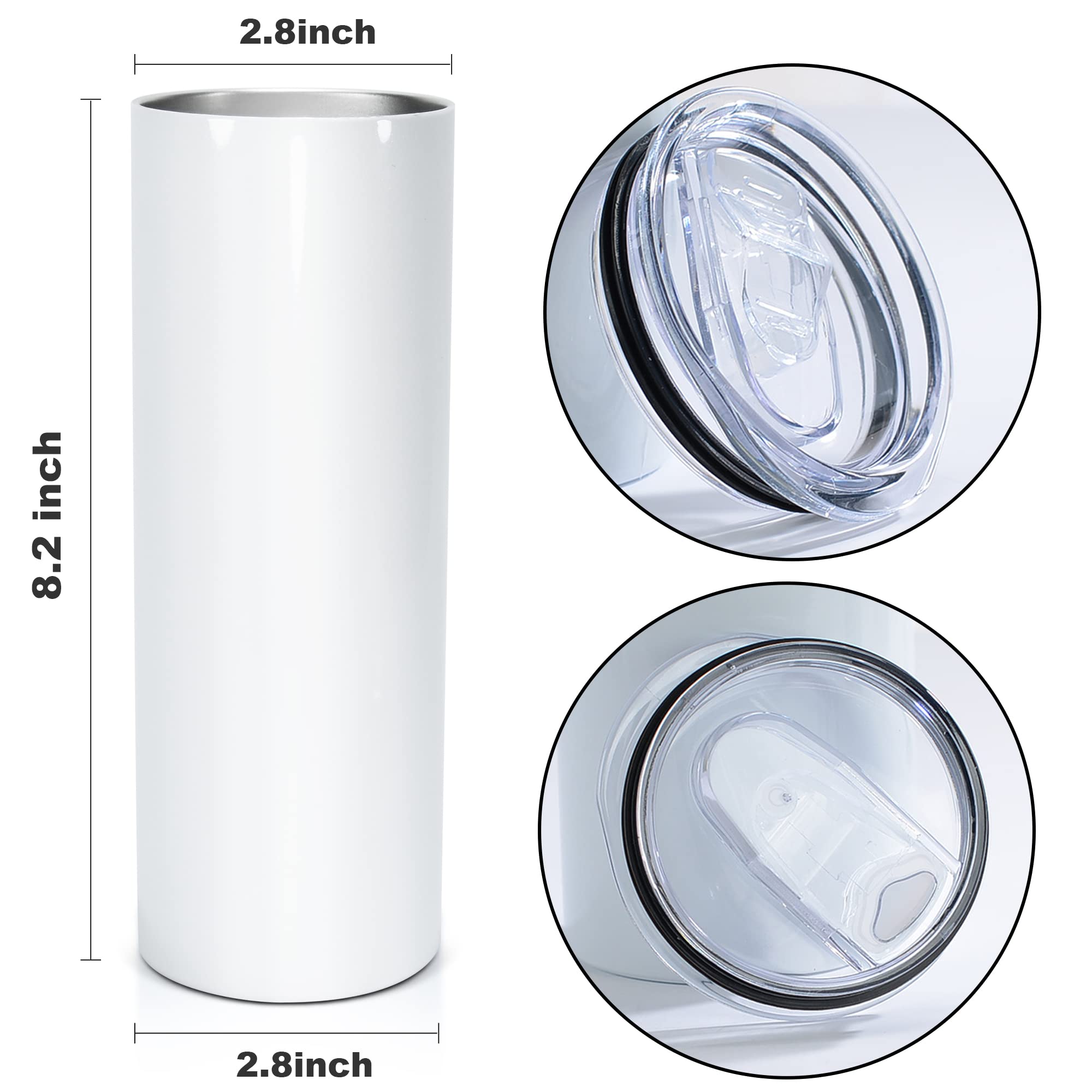 50 Pack 20oz Sublimation Tumblers - Stainless Steel Skinny Travel Mug Bulk Set, Vacuum Insulated Straight Slim Cup for DIY Crafts, Custom Drinkware, Gifts & Outdoor Activities | Ships from USA