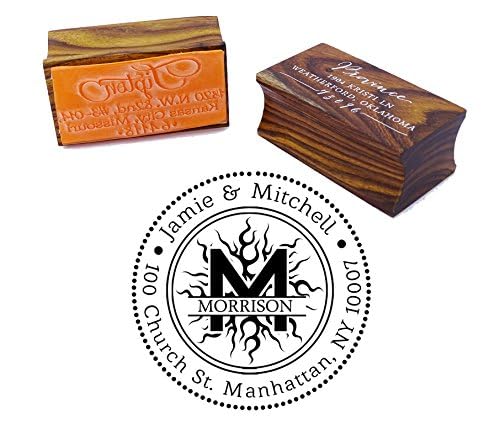 Custom Round Personalized Wood Mounted Rubber Logo Stamp - Perfect for Address Stamps, Wedding Invitations & Engagement Gifts - Great for Home Office, DIY Crafts & Small Business Branding